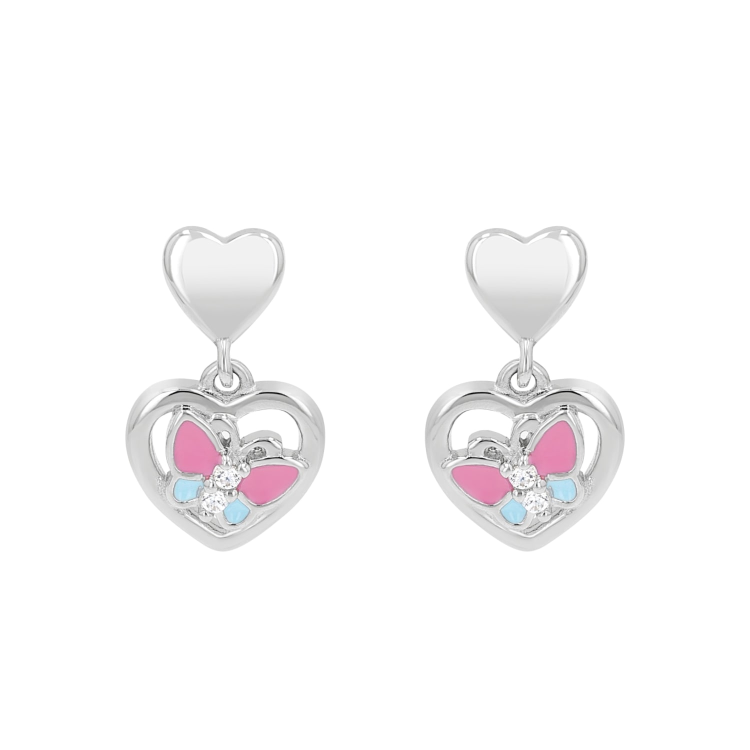 Prinzessin Lillifee Paar Ohrhänger »Herzen/Schmetterling-Optik, 2039758«, mit Zirkonia (synth.)