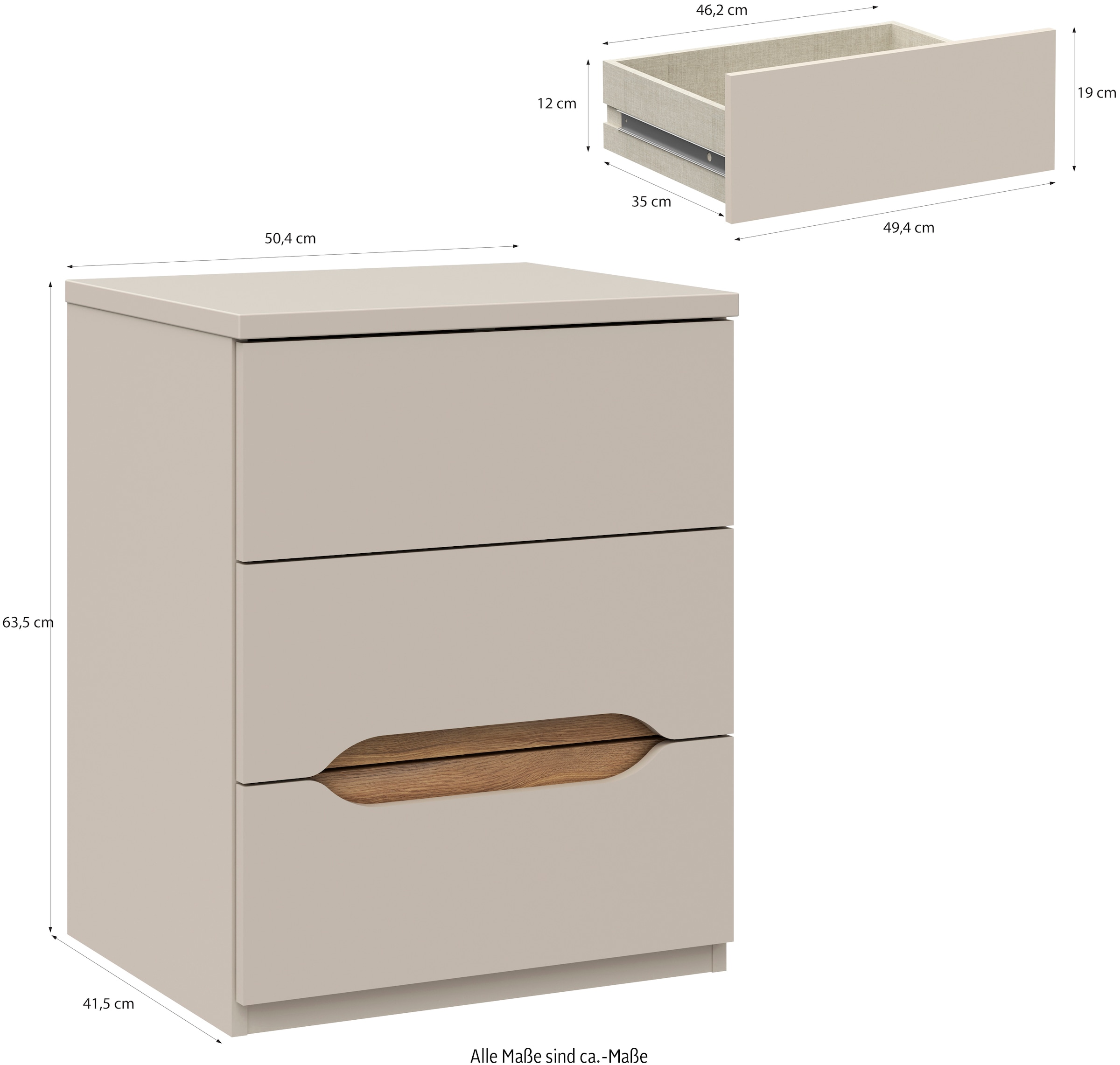 FORTE Nachtkommode B/H/T 50,4/63,5/41,5 cm  Nako passend zum Boxspringbett