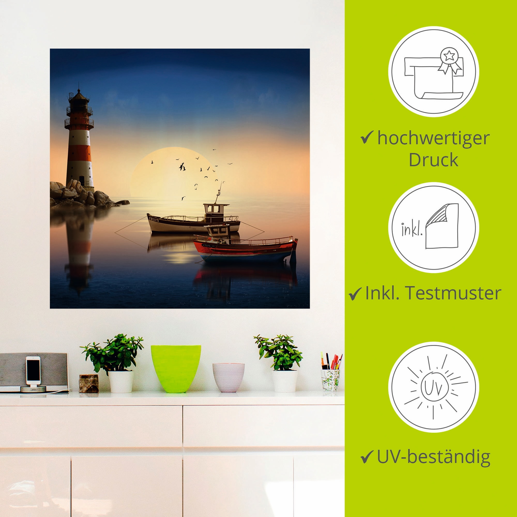 Artland Wandbild »Kleiner Hafen mit Leuchtturm«, Gebäude, (1 St.), als Leinwandbild, Wandaufkleber in verschied. Größen