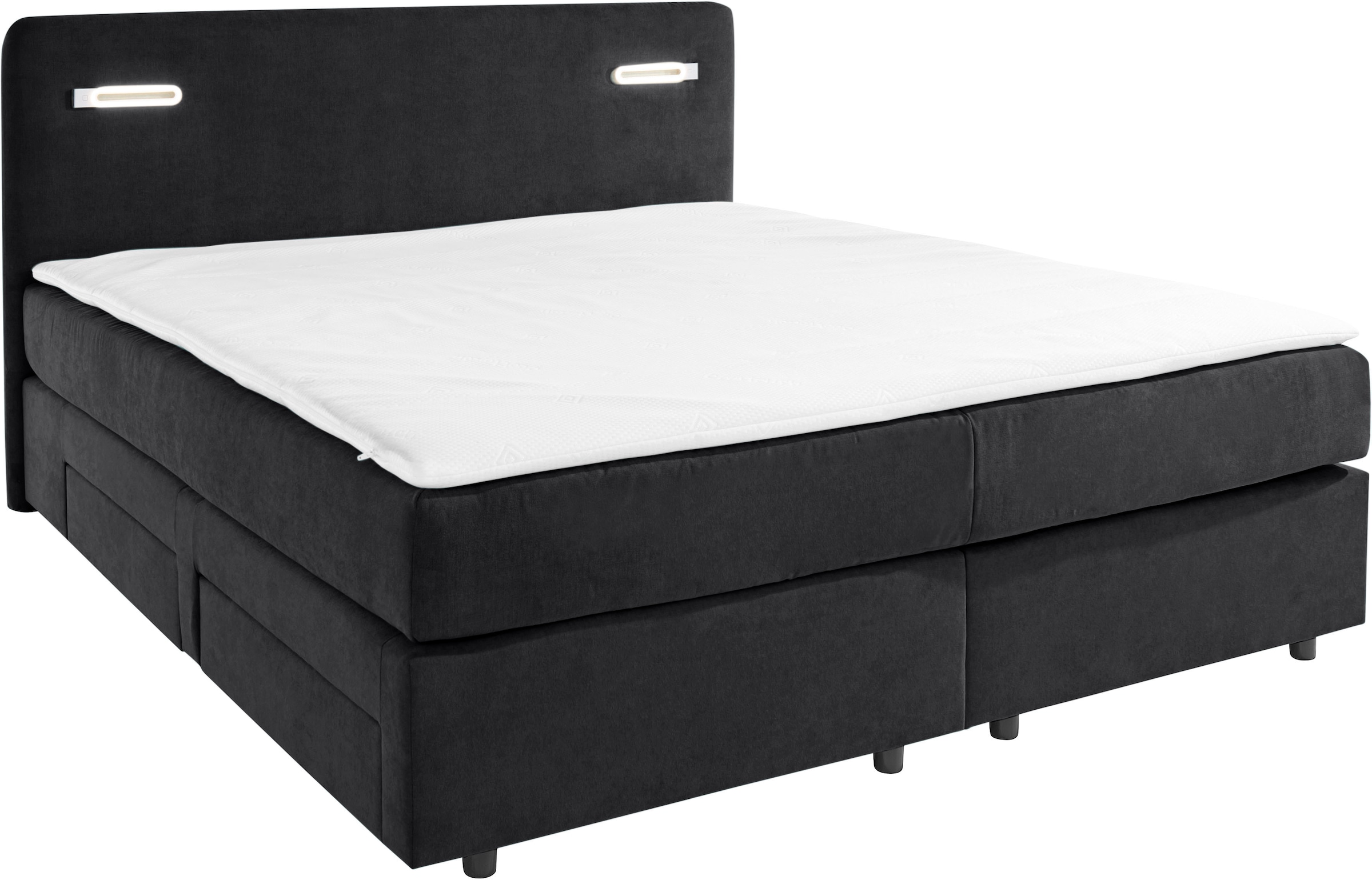 INOSIGN Boxbett »Luan«, Schubkästen, LED-Beleuchtung und Topper, in Breite 120 cm und 180 cm