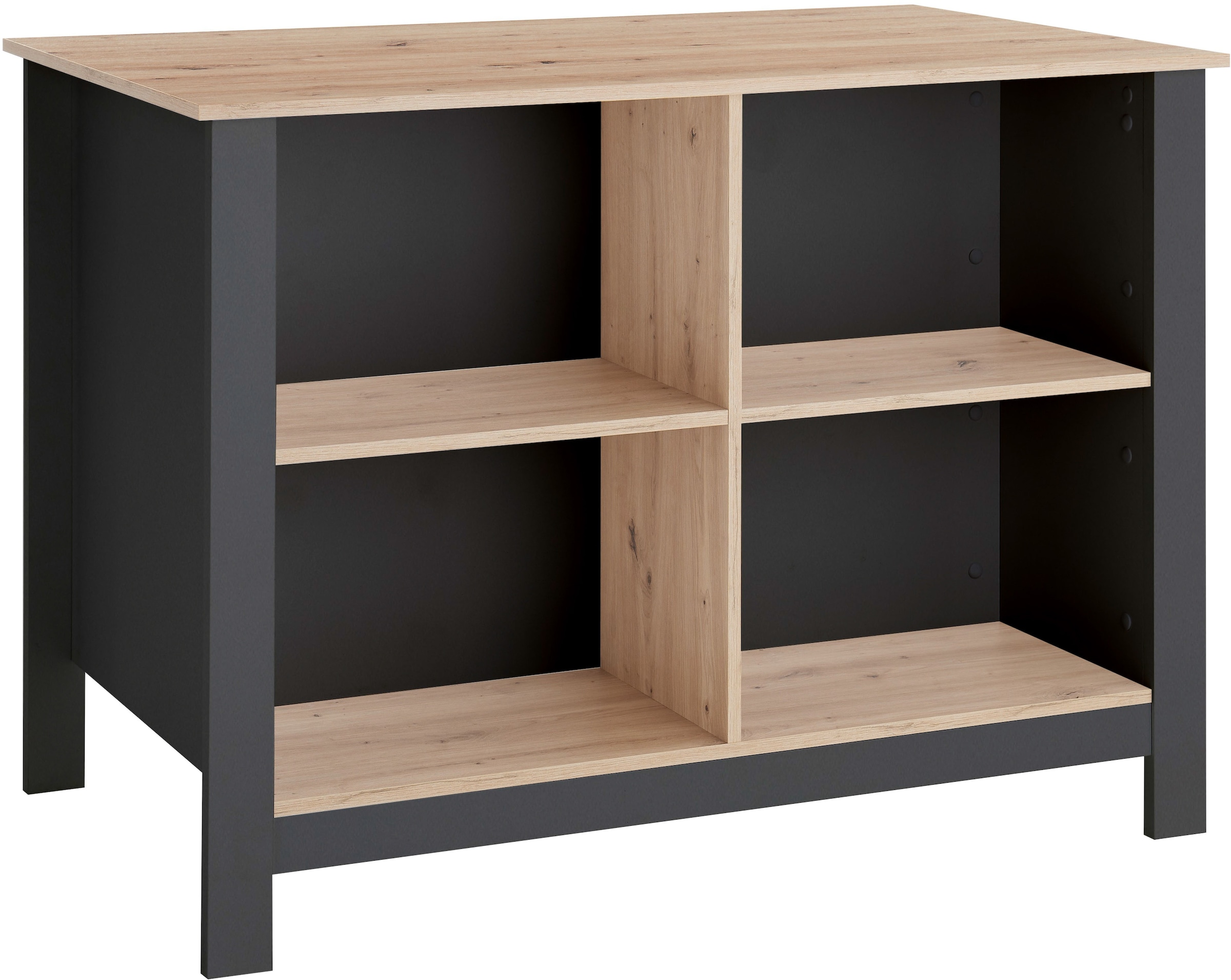 BASIC by Balculina Kücheninsel »Sugar Kücheninsel, Kücheninsel BxHxT 124x90x75«, Breite 124 cm, Melaminbeschichtung, 4 offene Fächer