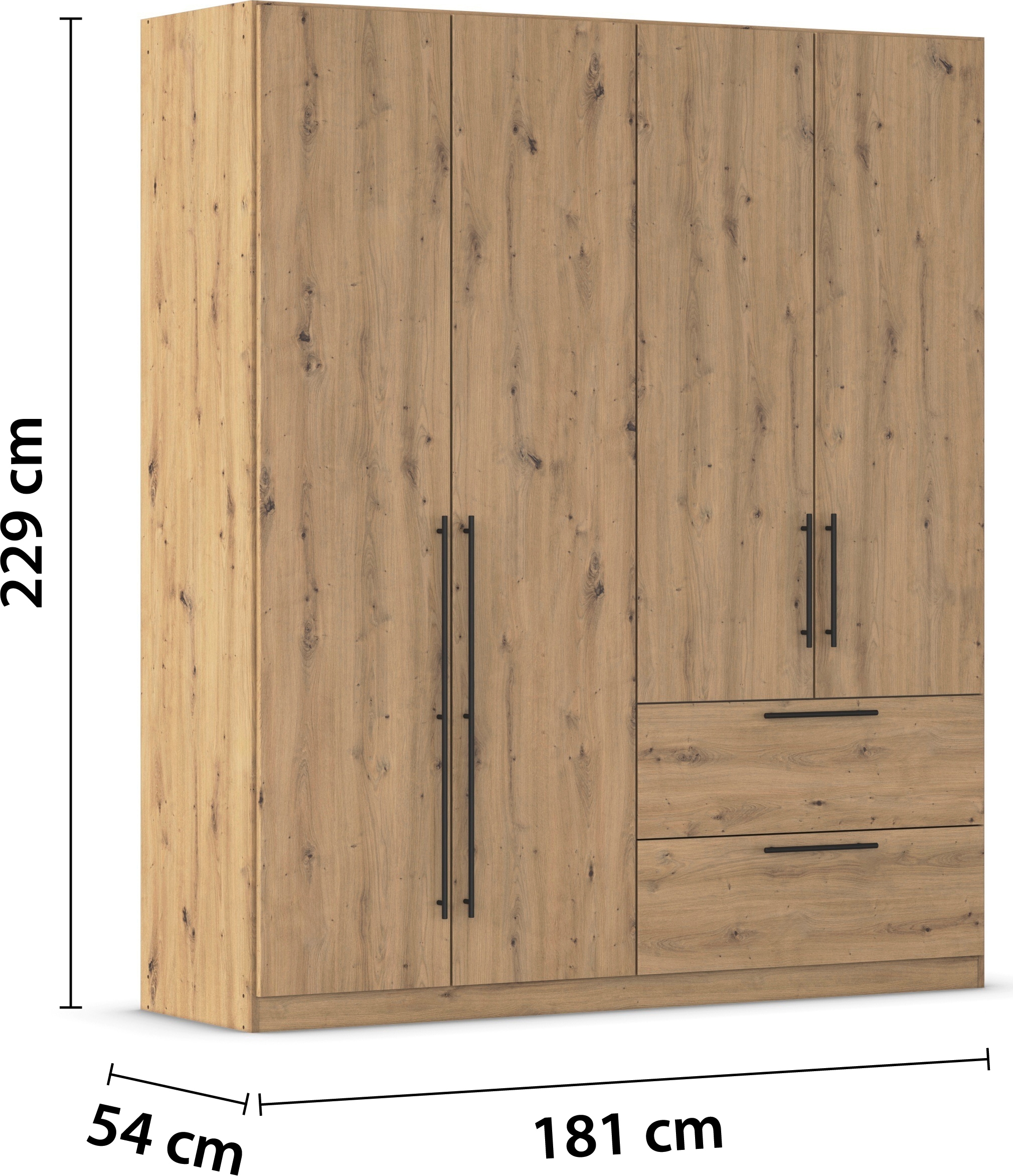 rauch Kleiderschrank »Drehtürenschrank Schrank Garderobe Wäscheschrank Schlafzimmer AVOLA«, (in 3 verschiedenen Ausstattungen BASIC/CLASSIC/PREMIUM), mit hochwertigen Stangengriffen in Schwarz aus Metall MADE IN GERMANY