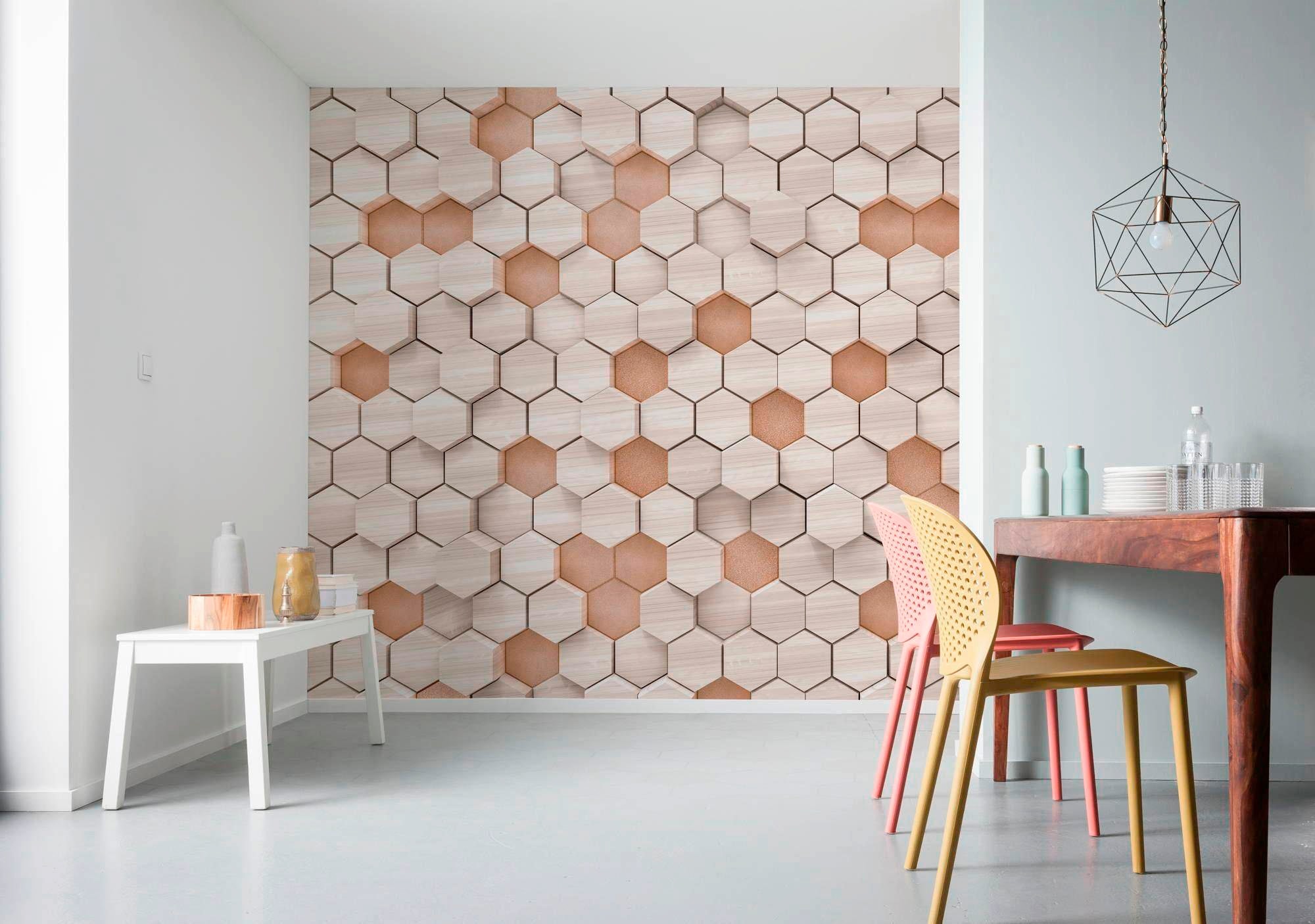 Sanders & Sanders Fototapete Hexagon Beige und Sandbraun 400 x 250 cm 61188 günstig online kaufen