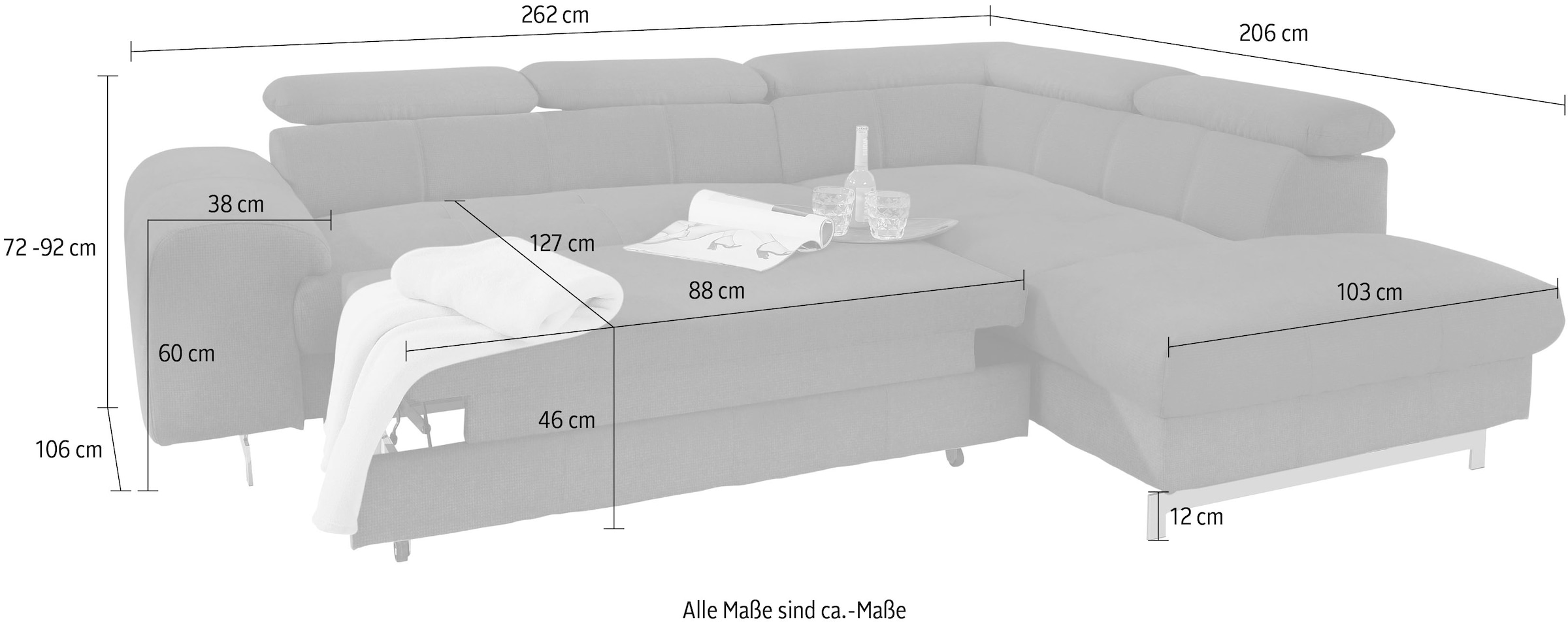 COTTA Polstergarnitur »Chef L-Form«, (Set, 2 tlg.), Set bestehend aus: Ecksofa mit Kopfteilverstellung & Hocker