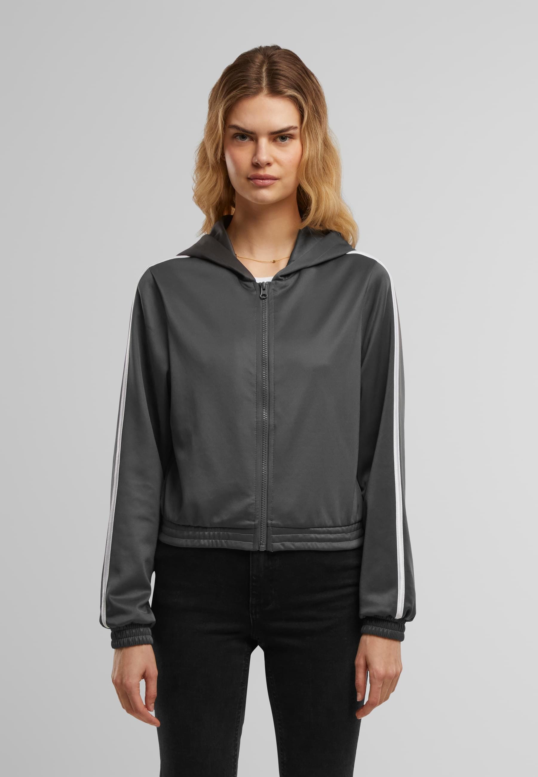 URBAN CLASSICS Trainingsjacke »Urban Classics Ladies Cropped Track Jacket« 1 Stk. tlg. mit Kapuze