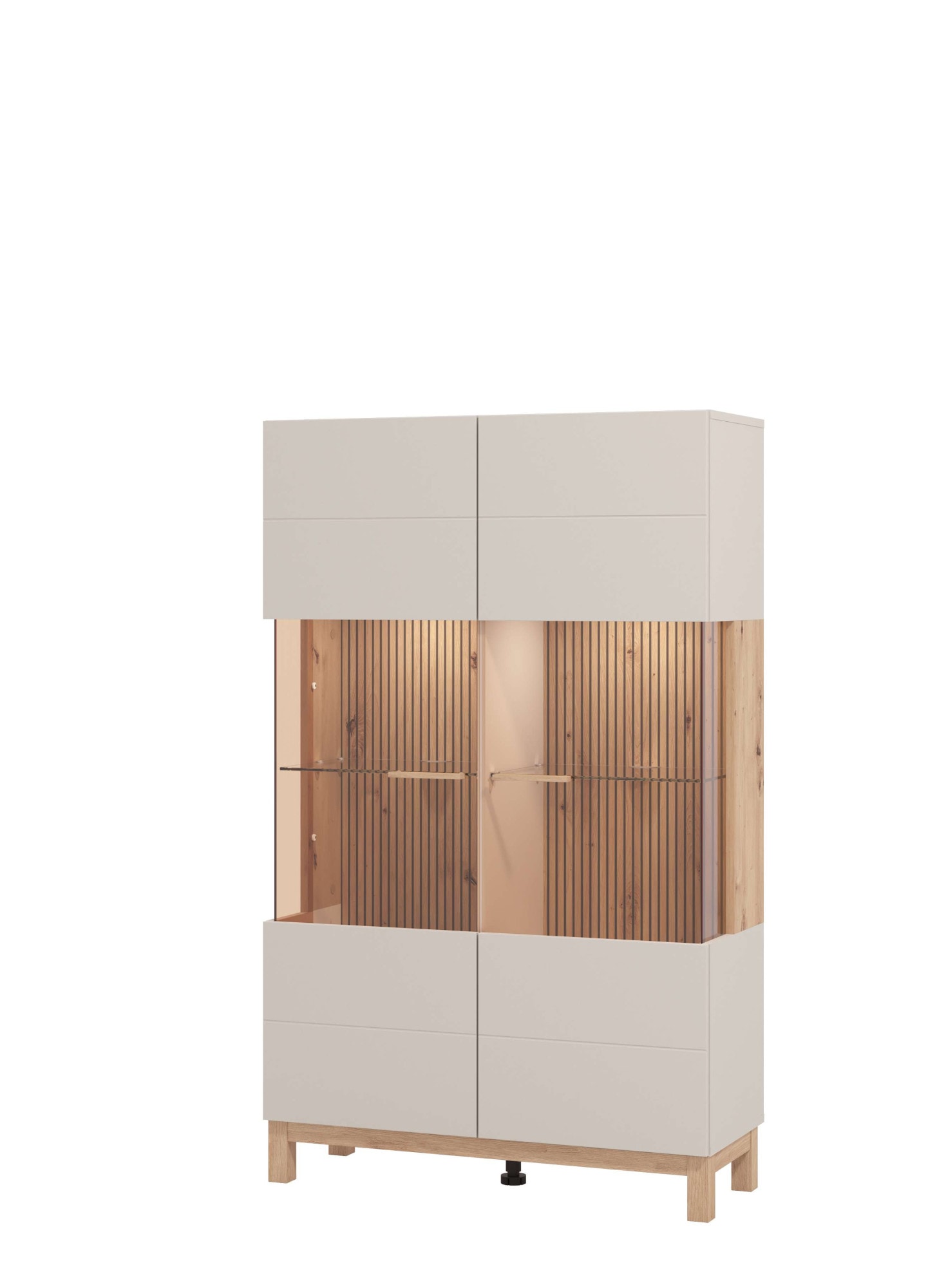 Home affaire Highboard »Essex, Hochkommode, Vitrine, Glasvitrine, Kombi-Highboard« Modernes Highboard in Kaschmir mit Glasfront & Lamellen-Optik