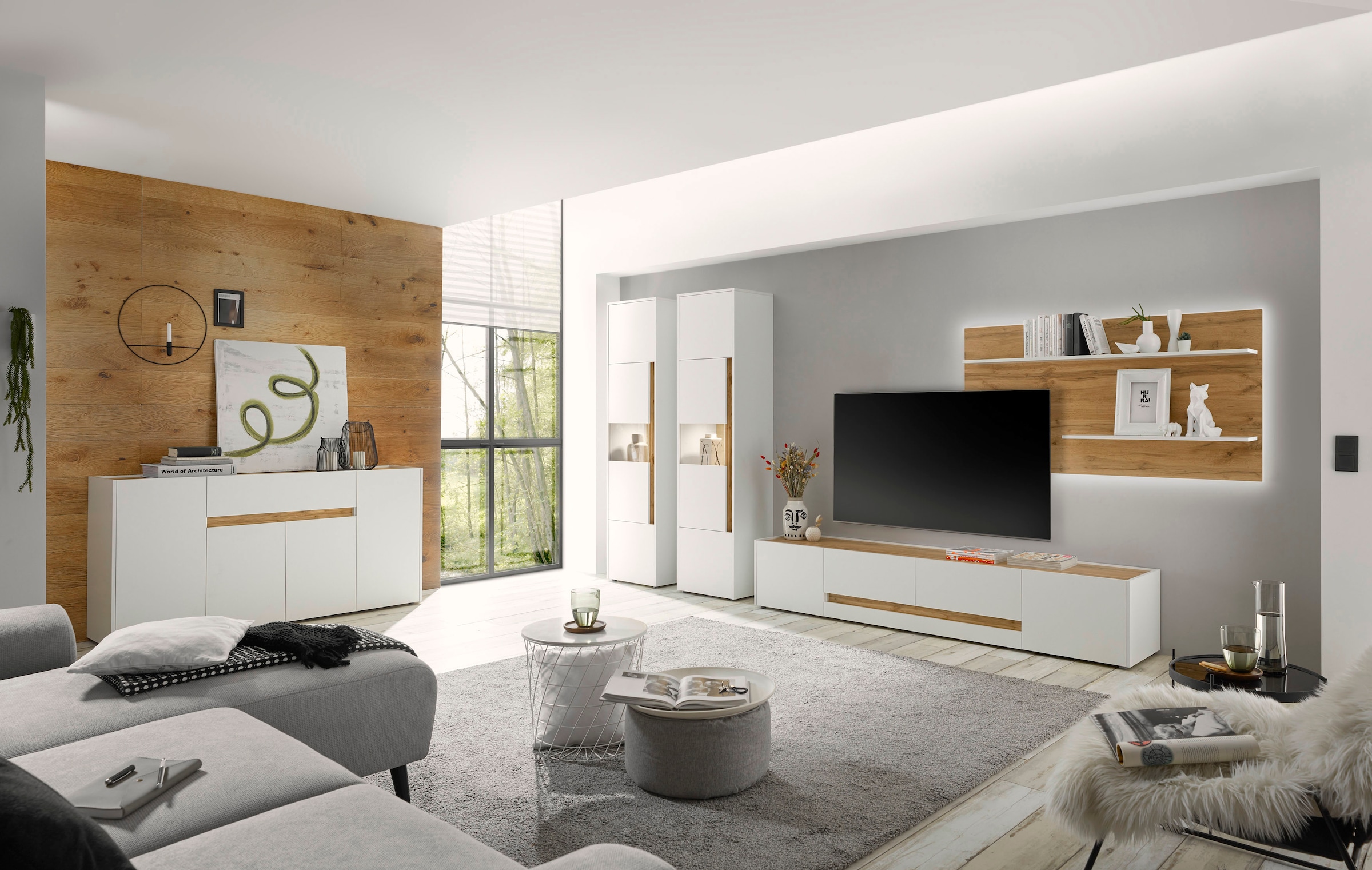 INOSIGN Wohnwand »City/Giron, moderne Anbauwand, Komplettset in vielen Farben verfügbar«, (Set, 4 St.), enthält zwei Vitrinen, ein Lowboard & ein Wandboard