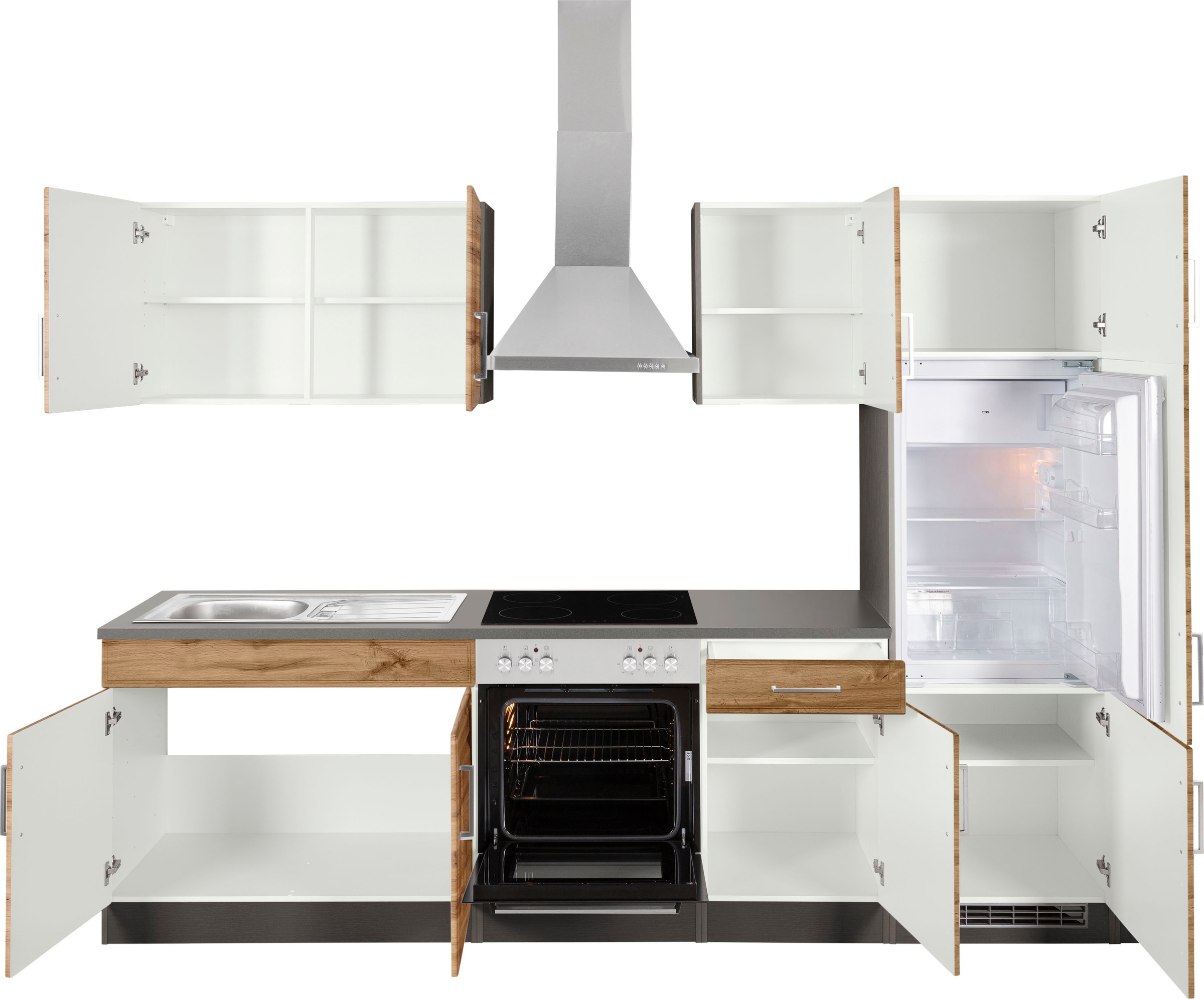 HELD MÖBEL Küchenzeile »Stockholm«, Breite 270 cm, mit hochwertigen MDF Fronten im Landhaus-Stil