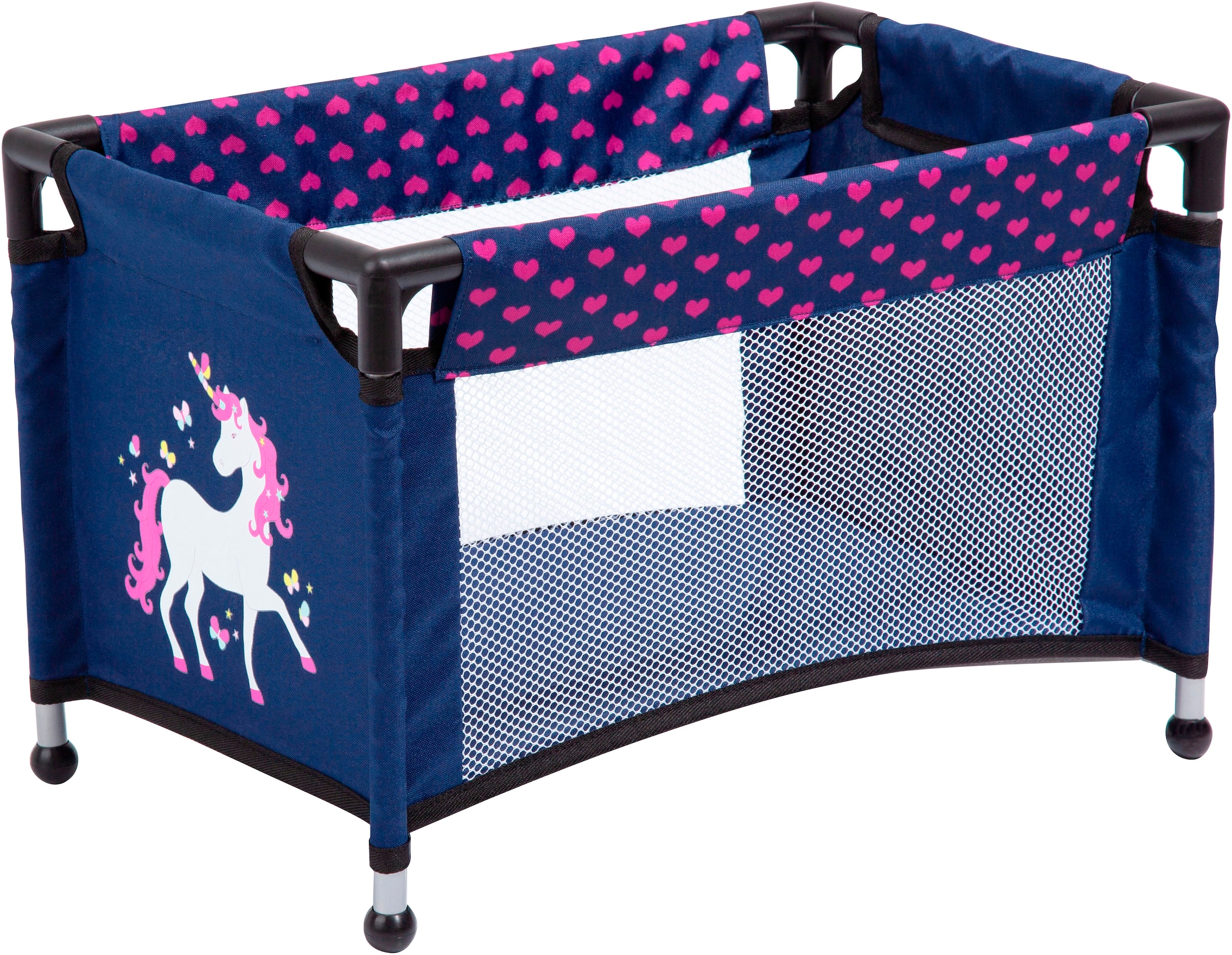 Bayer Puppenwagen »Mega, blau«, (Set), mit Reisebett, Schlafsack, Puppentrage, Wickeltasche und Zubehör