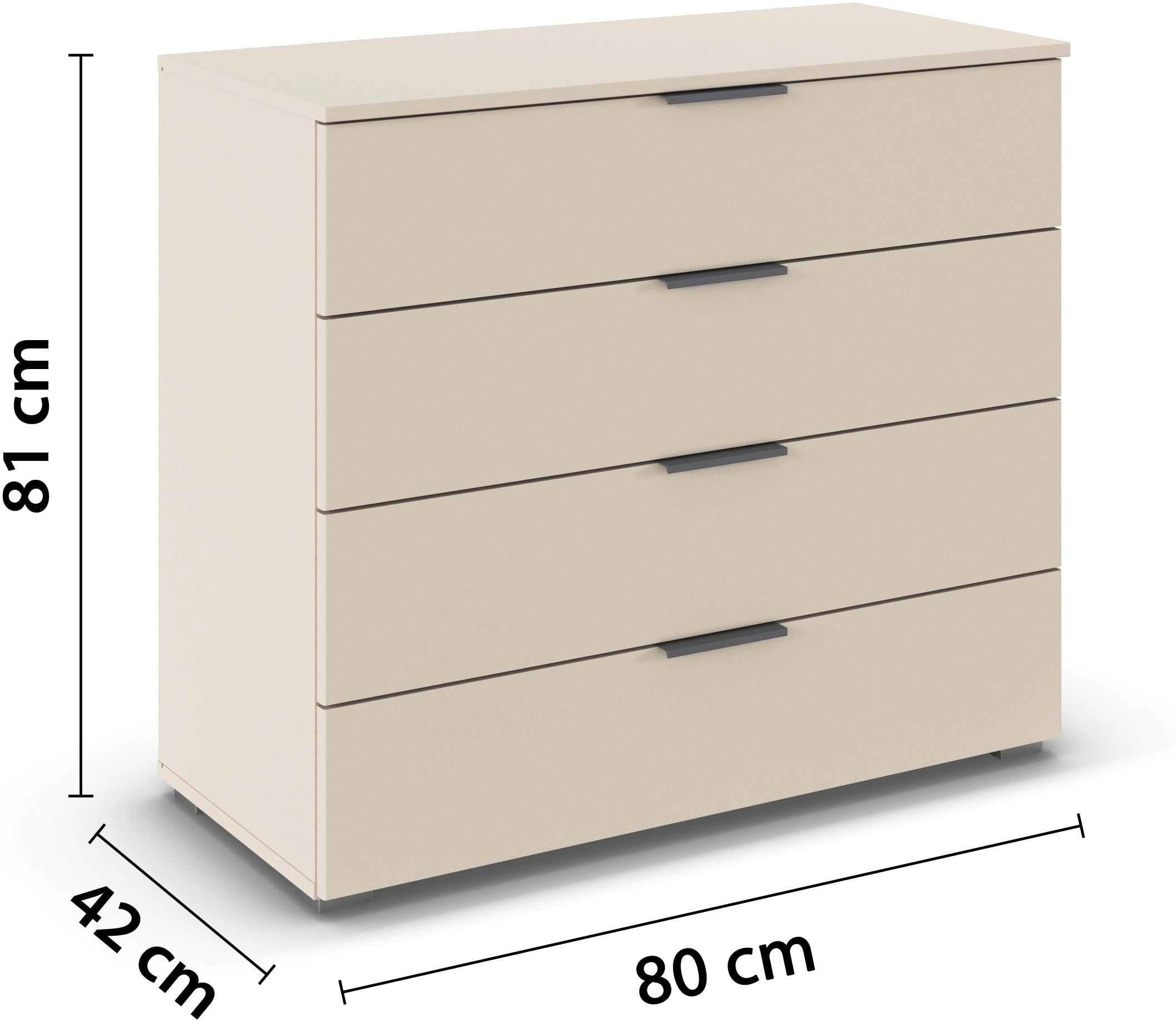 OTTO home Schubkastenkommode »Sideboard Schubladenkommode AGORDO mit Dekor- oder Hochglanzfront« in zwei Griff-Farben, Breite 80 cm,  vier große und geräumige Schubladen mit viel Stauraum MADE IN GERMANY