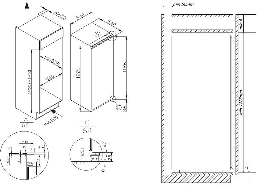 Amica Einbaukühlschrank, EVKS 16175, 122,1 cm hoch, 54 cm breit, Gemüsebox  online bestellen