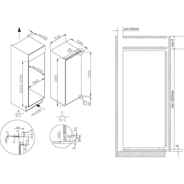 Amica Einbaukühlschrank, EVKS 16175, 122,1 cm hoch, 54 cm breit, Gemüsebox  online bestellen