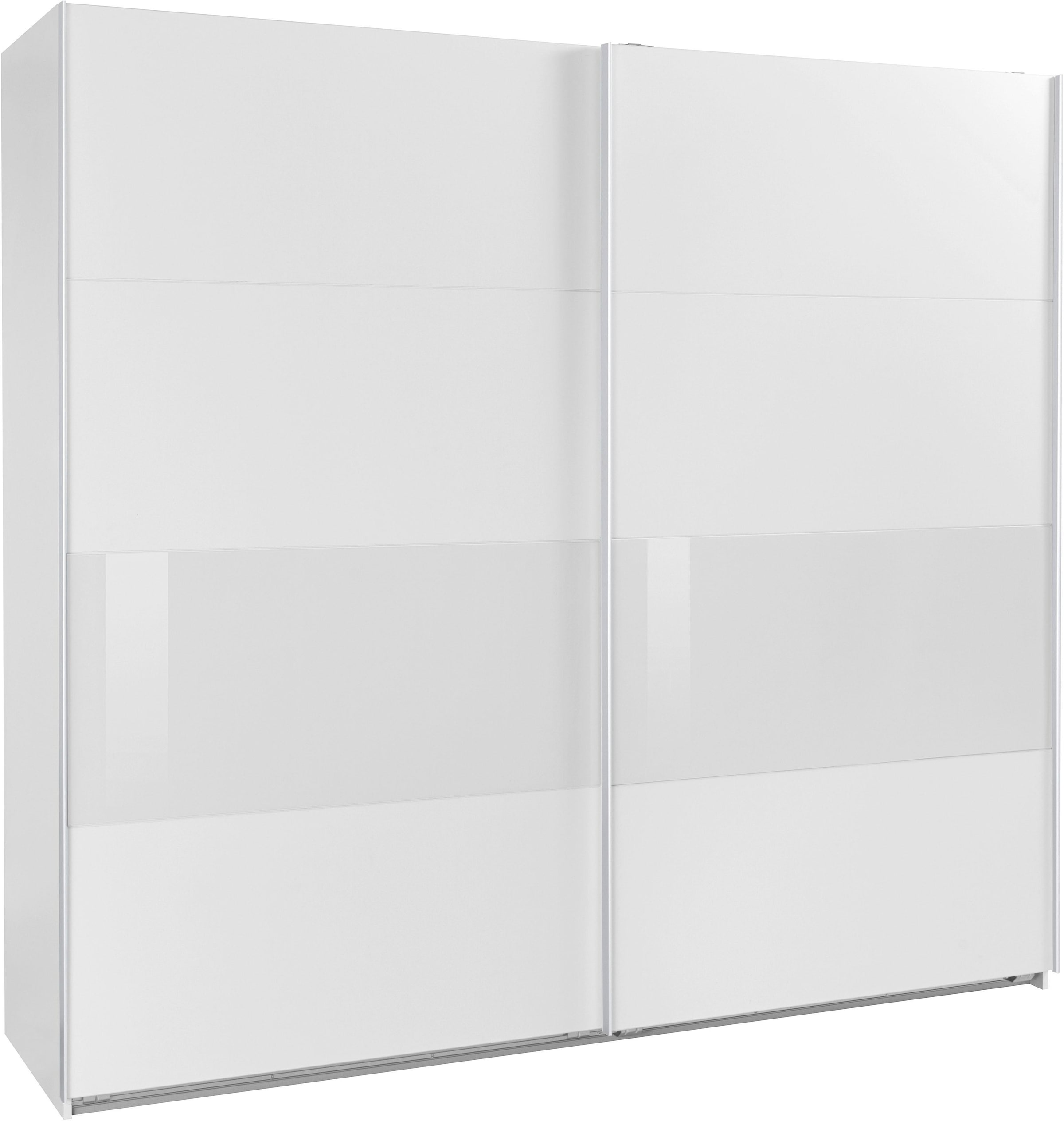WIMEX Schwebetürenschrank »Bramfeld TOPSELLER Kleiderschrank« mit Glaselementen und zusätzlichen Einlegeböden weiß/Absetzung Weißglas