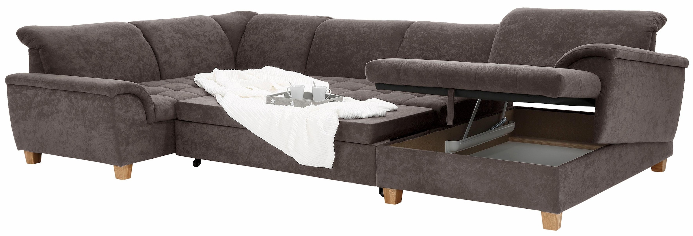 Home affaire Wohnlandschaft »Lyla U-Form«, wahlweise mit Rückenfunktion und zusätzlich mit Bett + Bettkasten