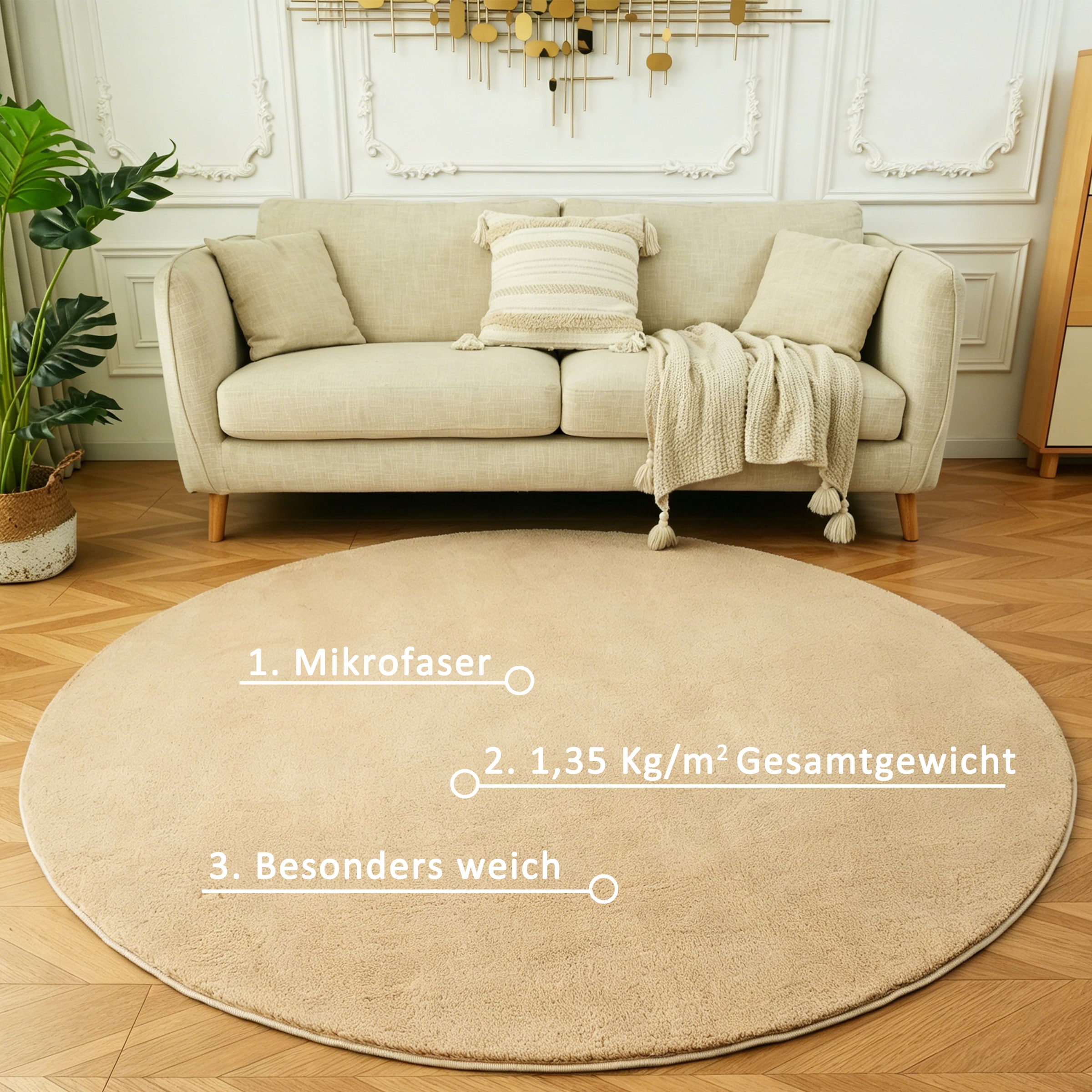 OTTO home Teppich »Cali« rund 16 mm Höhe Uni-Farben, kuschelig, & weich, waschbar, Wohnzimmer, Schlafzimmer