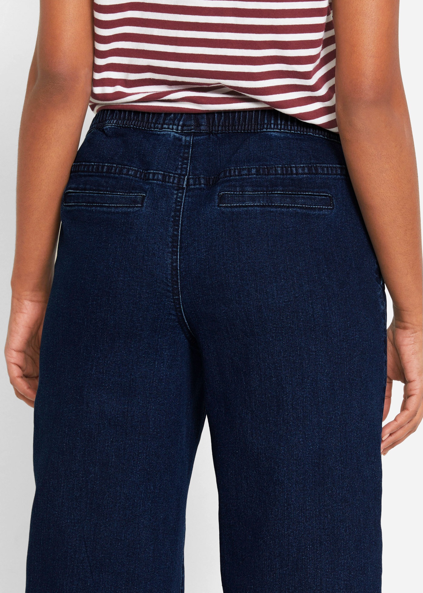 bonprix Weite Jeans »Wide Leg Jeans Mid Waist, Stretch« Loose Fit Passform, mit elastischem Bund und Tunnelzug