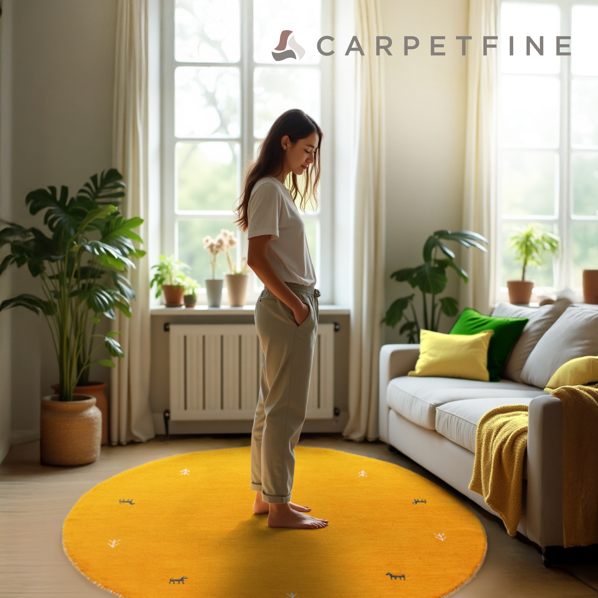 carpetfine Wollteppich »Gabbeh Uni« rund 15 mm Höhe reine Wolle handgewebt, Gabbeh Tiermotiv warmes Raumklima viele Größen