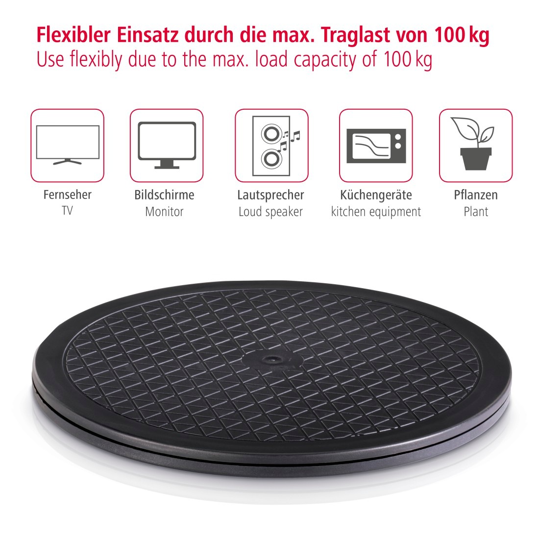 Hama Halterung »Universal-Drehteller, XL, 40 cm Durchmesser, Schwarz«, (1 St.), 360 ° drehbar, rutschfest, Gummifüße, Tragkraft bis 100 kg