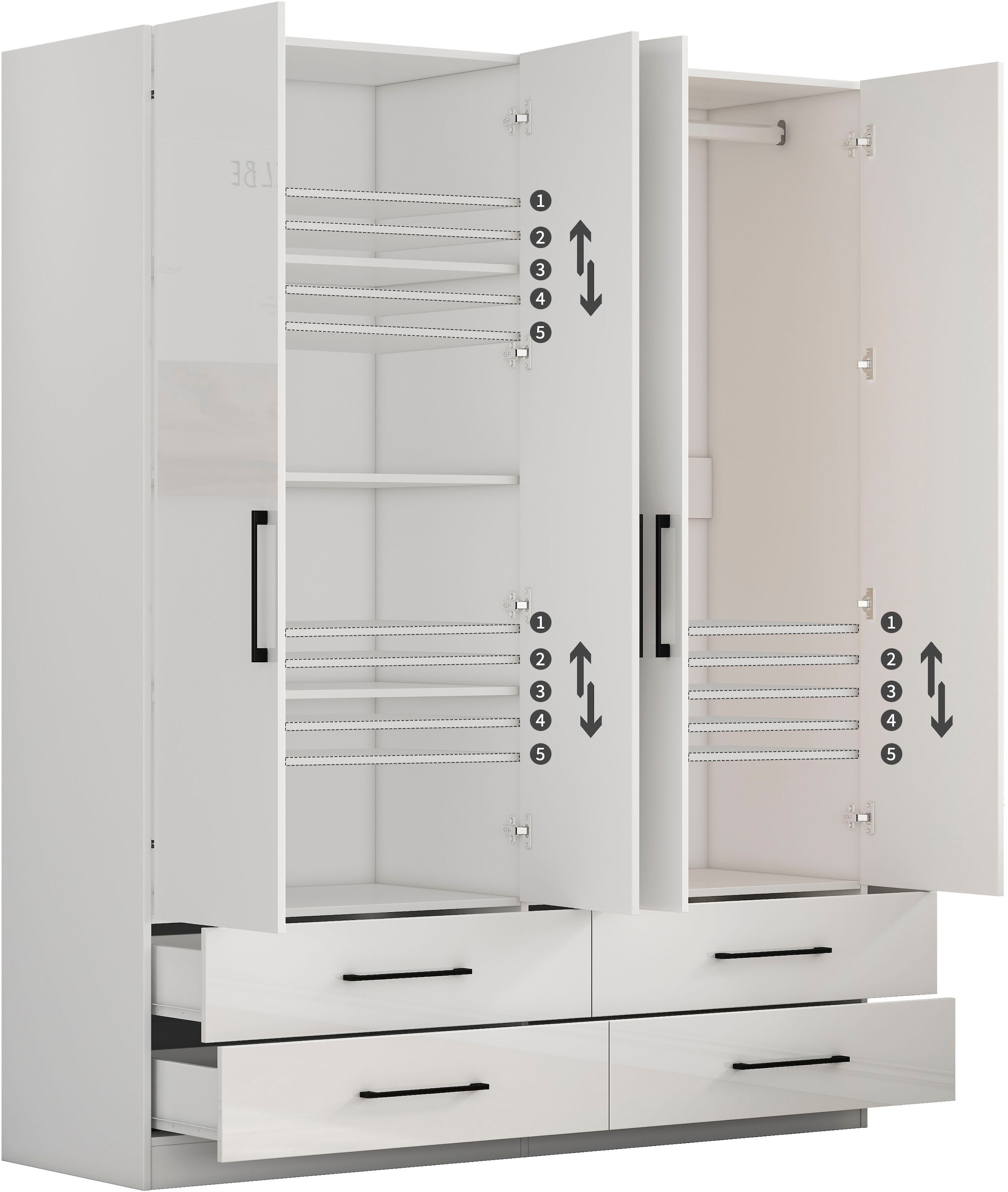 OTTO home Kleiderschrank »Sylt Schlafzimmerschrank Bestseller mit hochglänzenden Fronten« Drehtürenschrank mit 4 Schubladen und 4 Türen,  Schrank in Breite 160 mit viel Stauraum