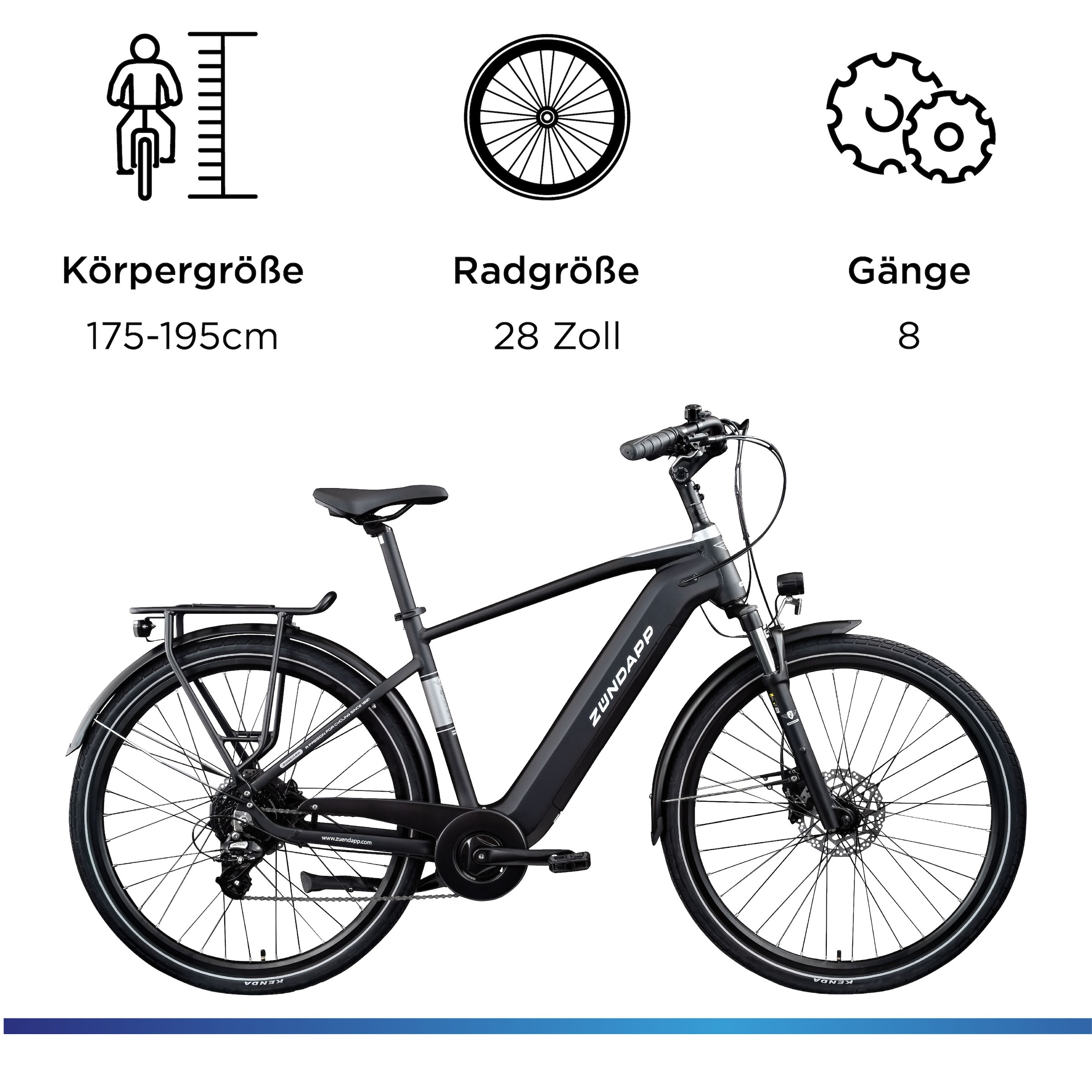 Zündapp »Z810« 24 Gang Shimano Altus RD-M310 Schaltwerk Kettenschaltung Heckmotor 250 W Pedelec, Elektrofahrrad für Herren