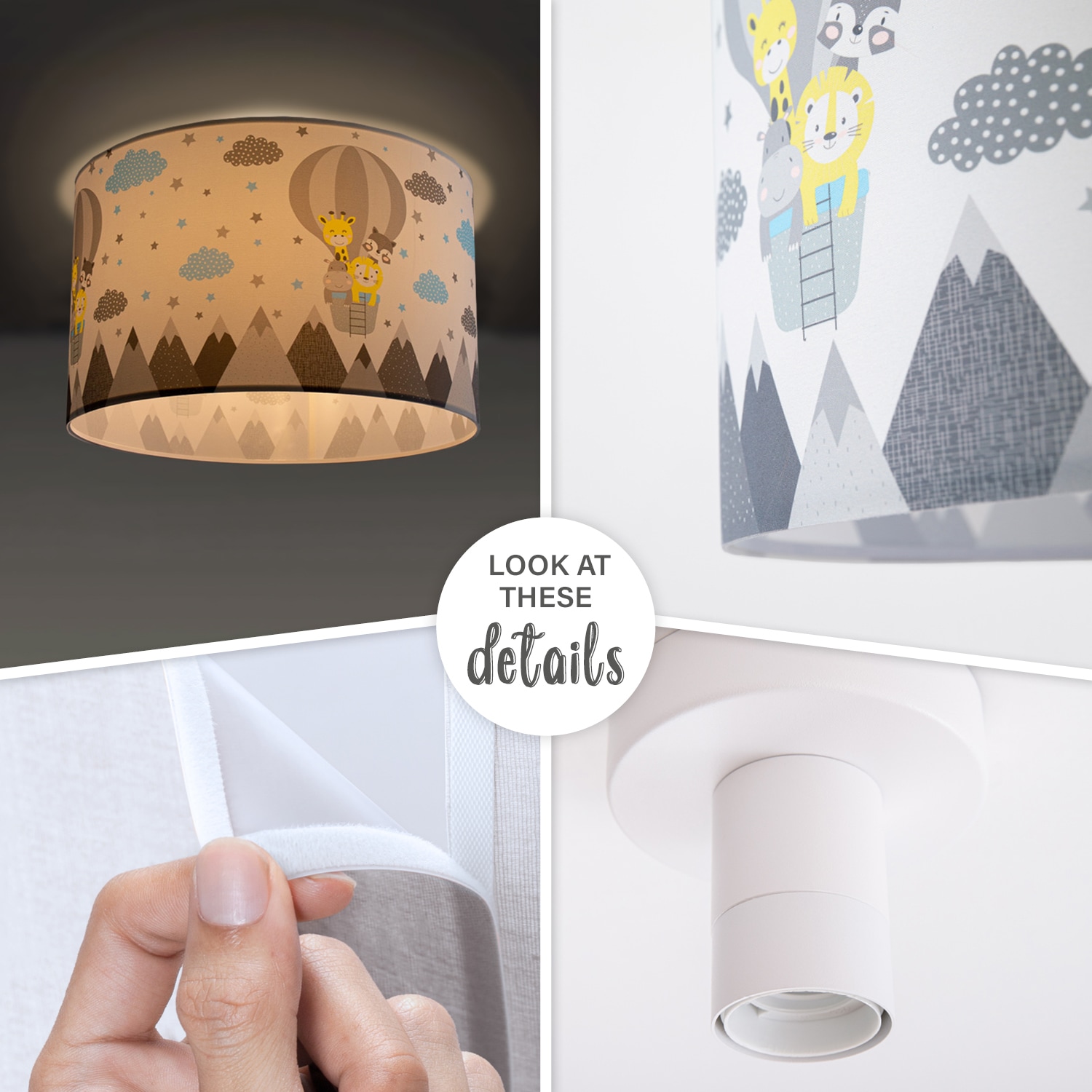 Paco Home Deckenleuchte »Cosmo 343«, 1 flammig, Leuchtmittel E27 | ohne Leuchtmittel, Lampe Kinderzimmer Deckenlampe Heißluftballon Wolken Tiere Zoo E27