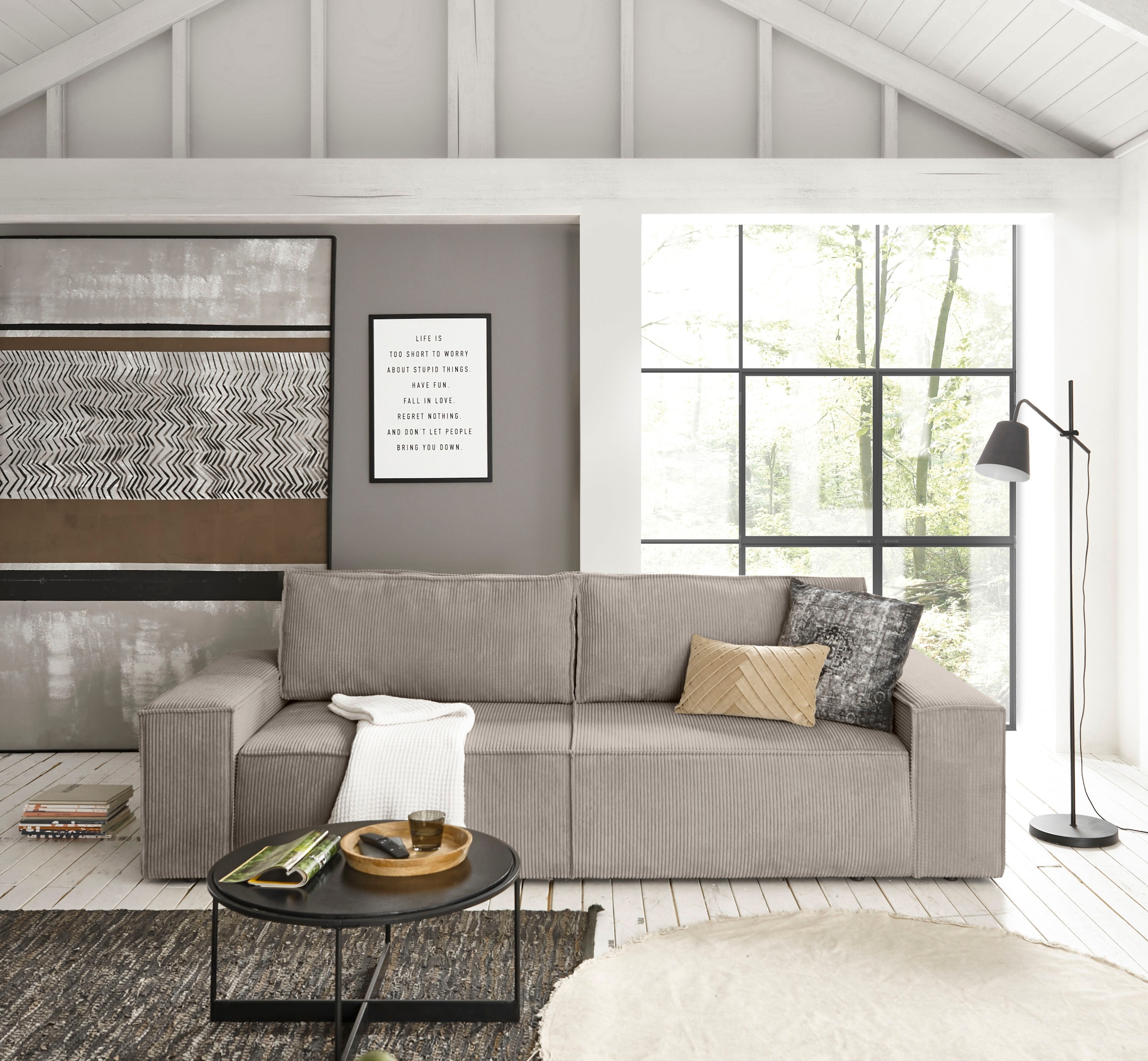 Home affaire 3-Sitzer »SHERWOOD Schlafsofa (257cm) Cord, Samtvelours, Vintage-Lederoptik«, Schlaffunktion mit Bettkasten (ca. 136/200cm)