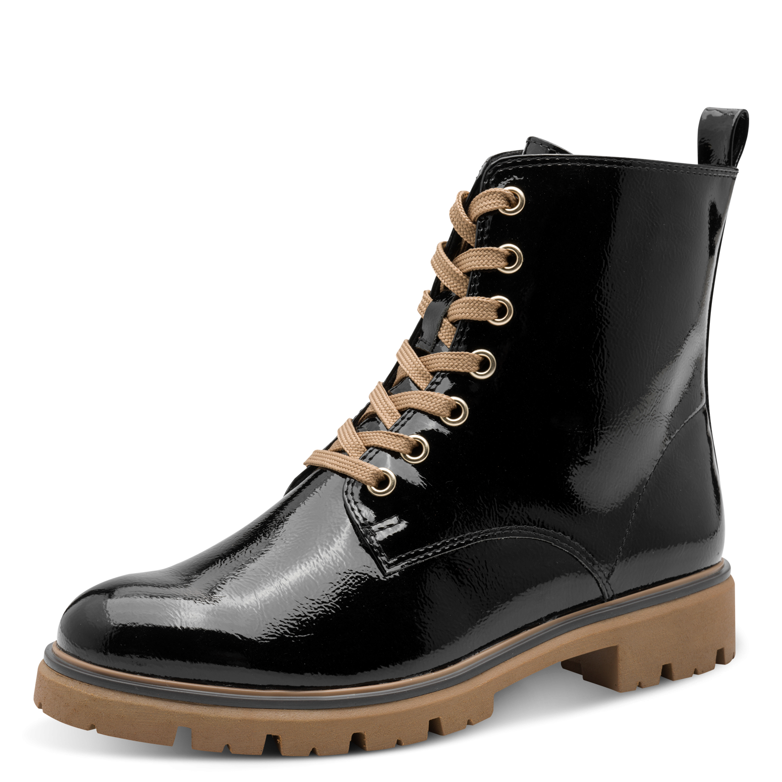 MARCO TOZZI Schnürboots, Blockabsatz, Schnürstiefelette in glänzender Optik
