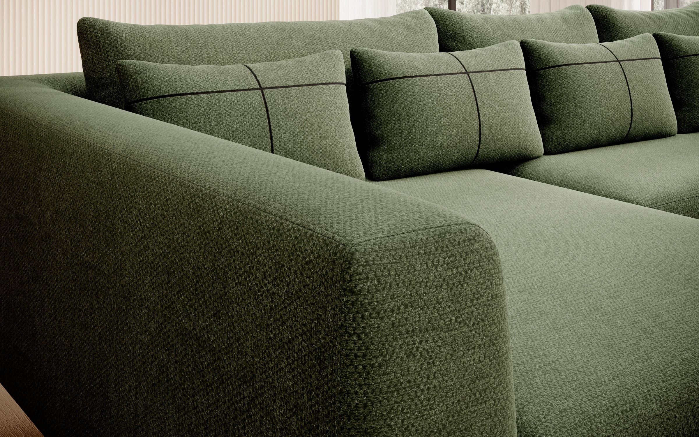 INOSIGN Ecksofa »Cross, mit softem Sitz, L-Form, wendbare Zierkissen, Breite 284 cm«, Couch mit vielen Kissen, stylische Kreuznaht, elegante Metallfüße