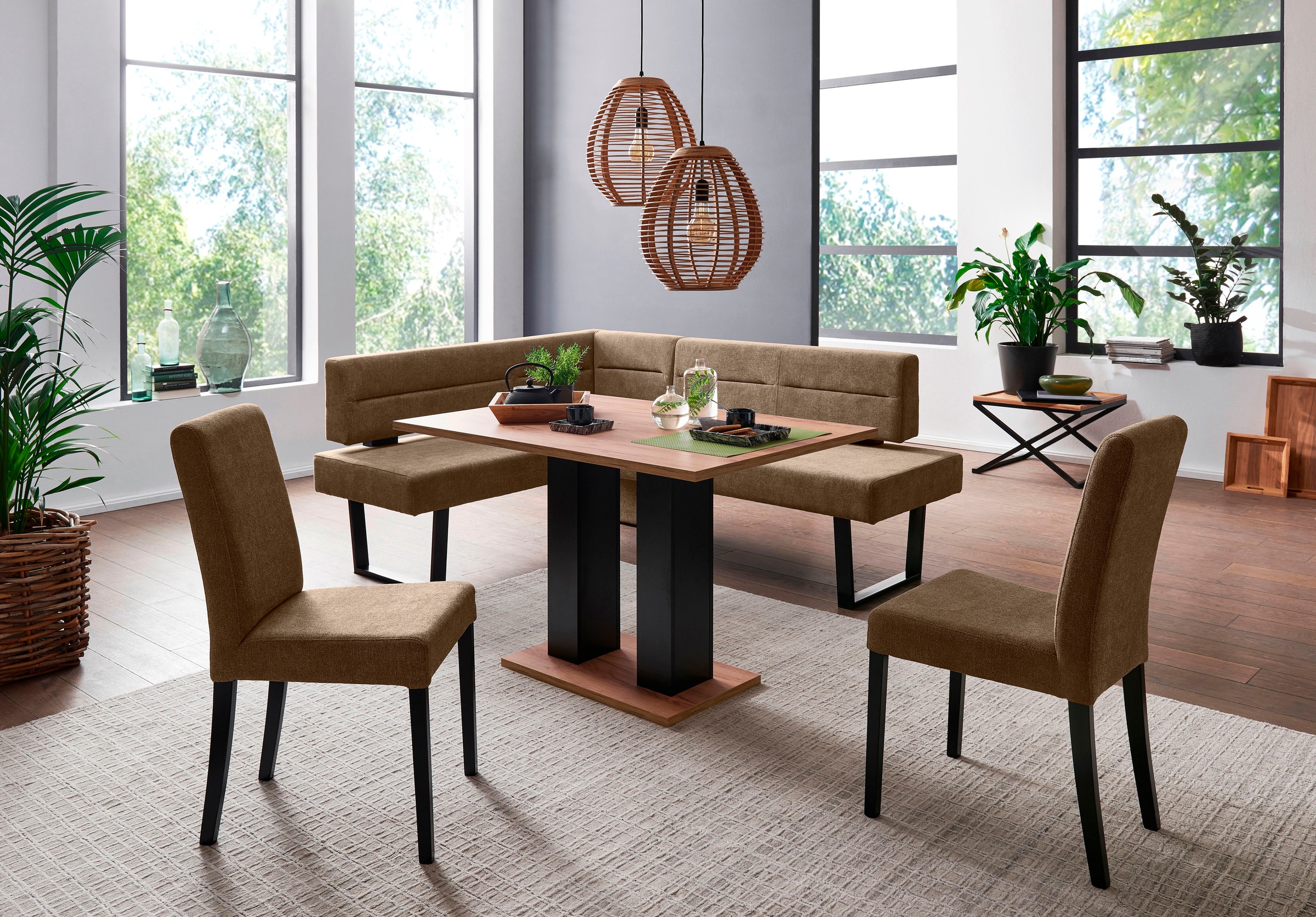 massivline&more Eckbankgruppe »Martina« 5 Stk. tlg. frei im Raum stellbar braun Holzwerkstoff, Massivholz, Polyester