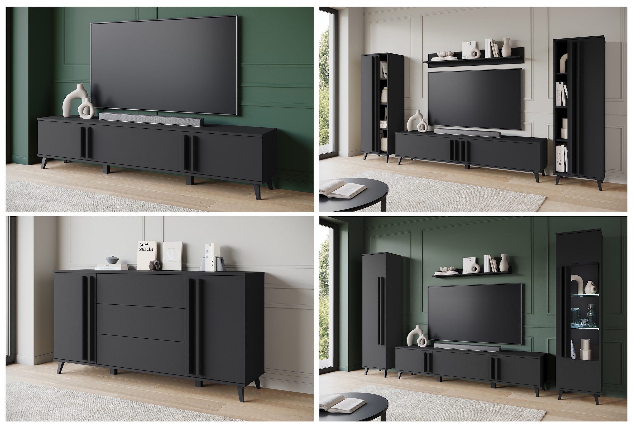 INOSIGN Sideboard »Helsinki, Kommode mit 2 Türen und 3 Schubladen, Breite 150 cm«, (1 St.), Push-to-Open-Schubladen, höhenverstellbare Einlegeböden