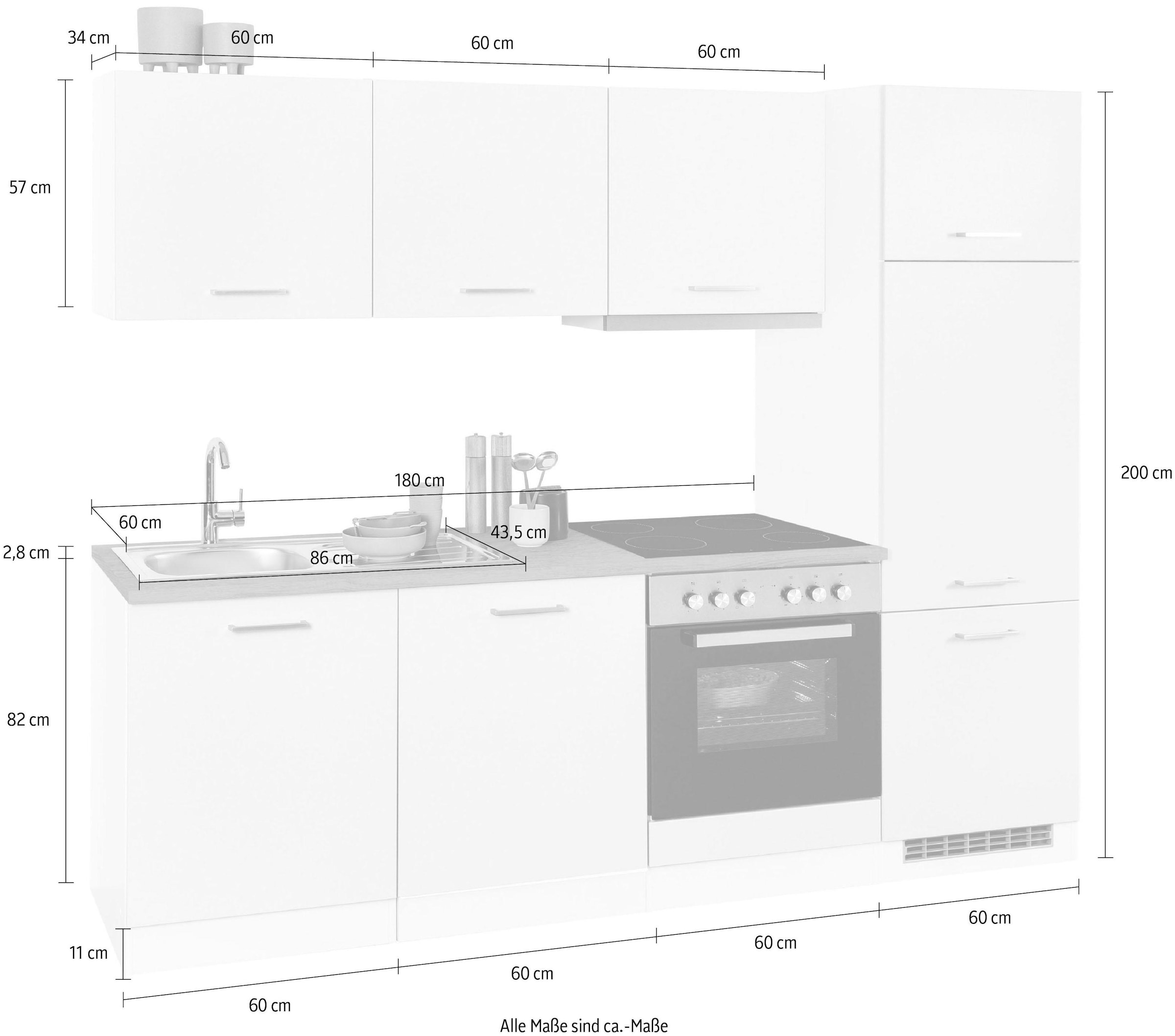 KOCHSTATION Küchenzeile »KS-Visby«, mit E-Geräten, Breite 240 cm inkl. Kühlschrank und Geschirrspüler