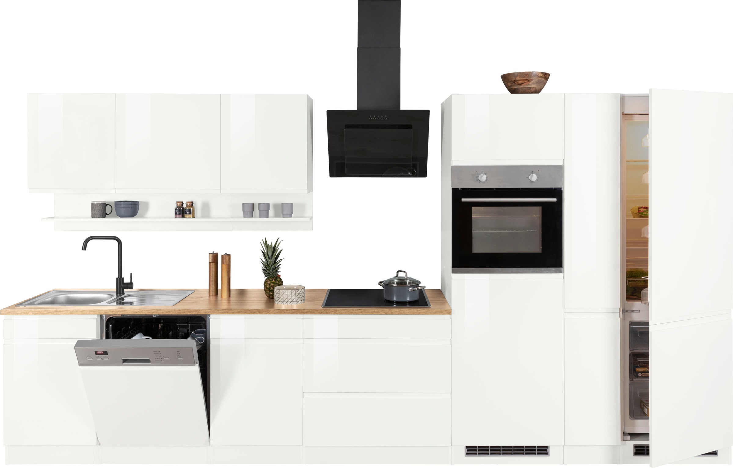 HELD MÖBEL Küchenzeile »Virginia«, Breite 390 cm, mit Glaskeramik-oder Induktionskochfeld