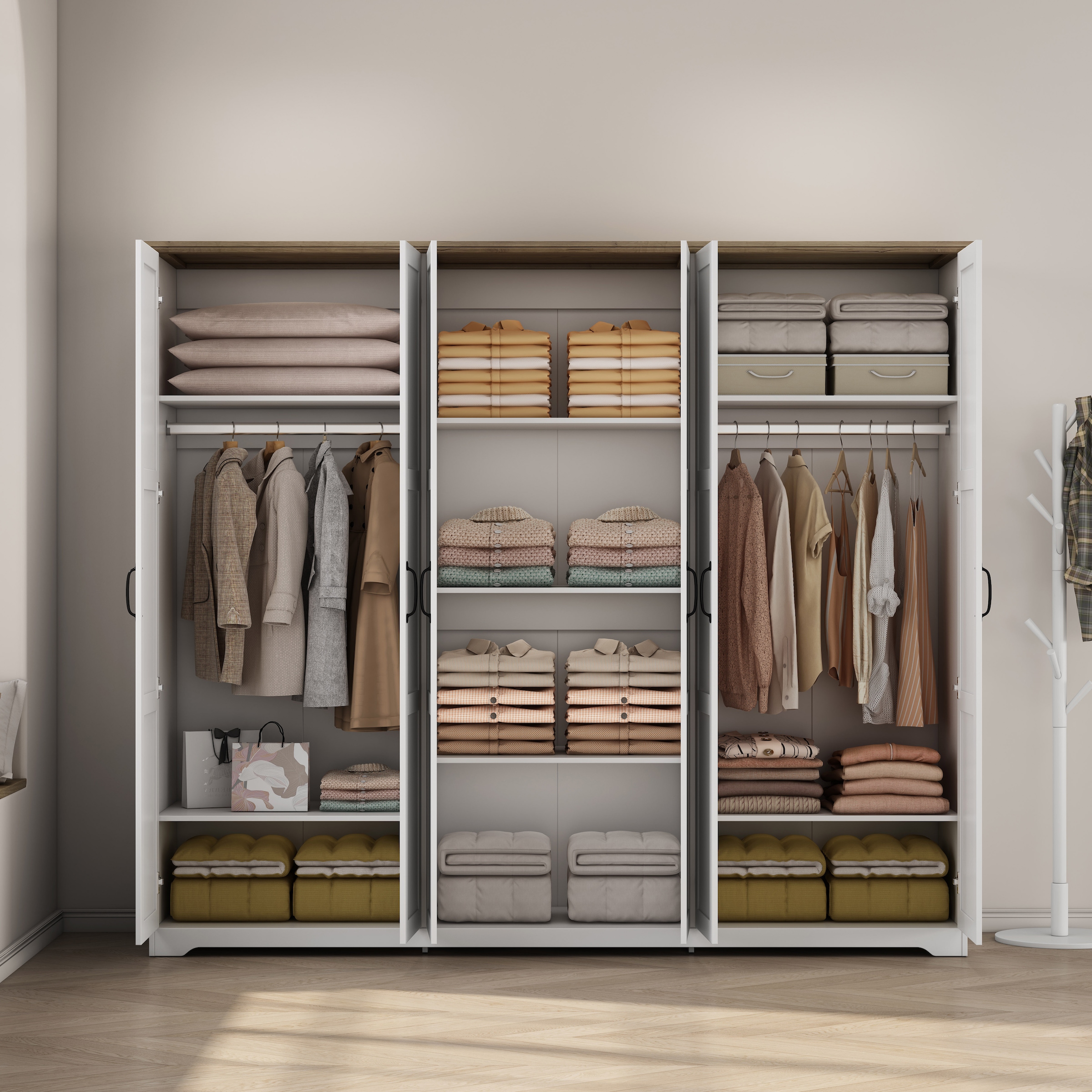 OTTO home Kleiderschrank »Emmilia Schrank Schlafzimmerschrank im Landhaus Design« Mit vielen Einlegeböden und Softclose,  Landhaus Schrank mit  6 Türen Breite 226,5cm Höhe 2m