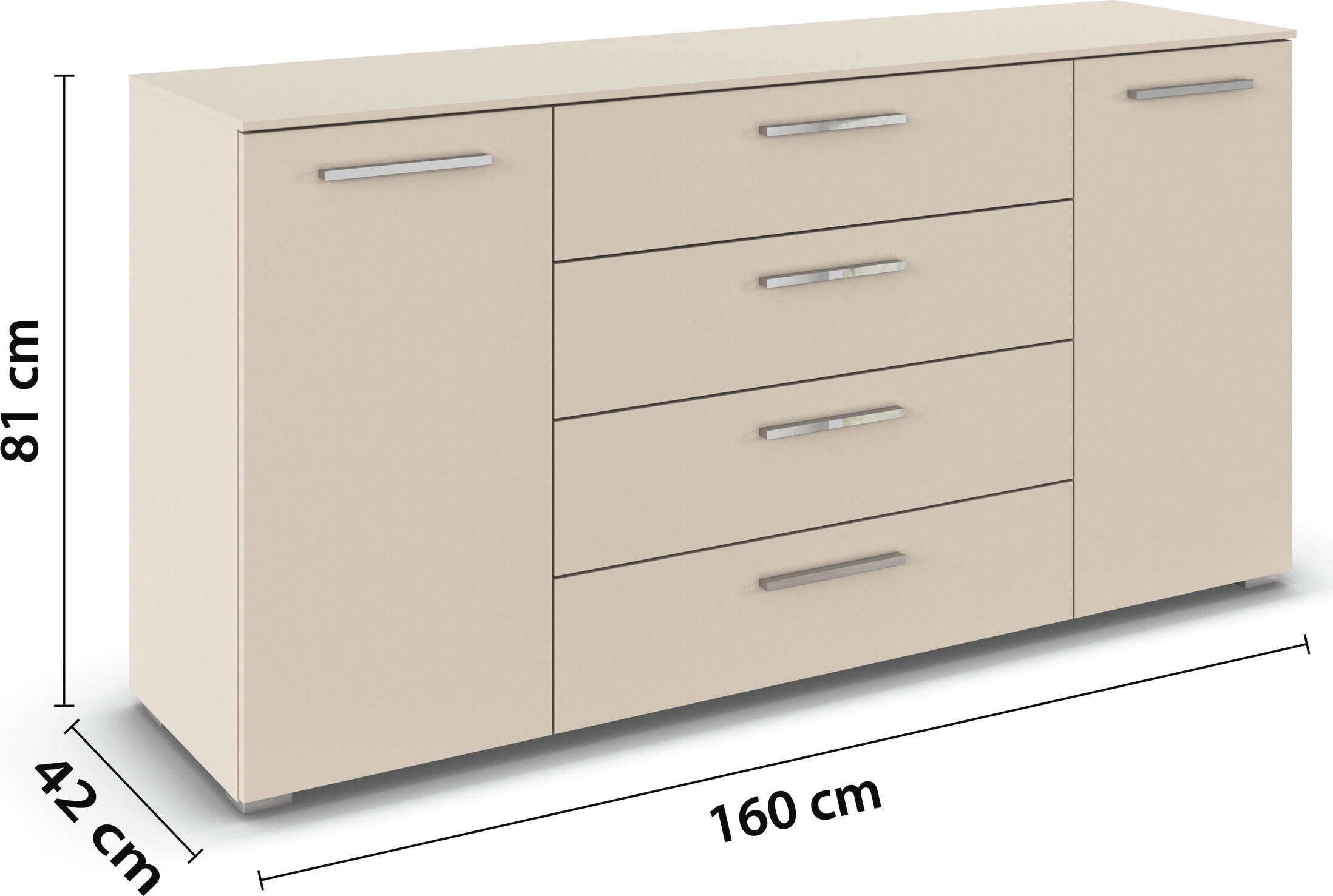 rauch Kombikommode »Sideboard Schubkommode Kommode MONTCLAR Front Dekor/Hochglanz/Glas« Breite 160 / Höhe 81 cm, 2 Einlegeböden, inkl. Soft-Close-Funktion,  2-türig, 4 geräumige Schubladen, viele Griffvarianten MADE IN GERMANY