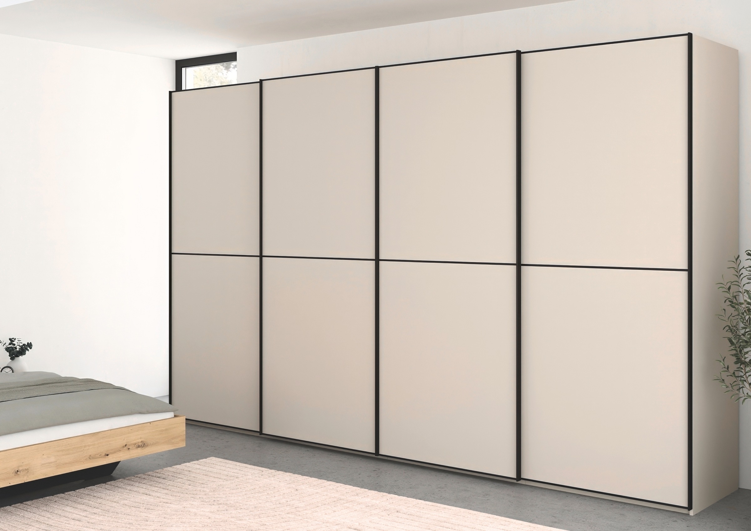 rauch Schwebetürenschrank »Kleiderschrank Schrank Garderobe Schlafzimmerschrank SCALE-DUO«, edle zweigeteilte Türen und 3 Zierleisten MADE IN GERMANY