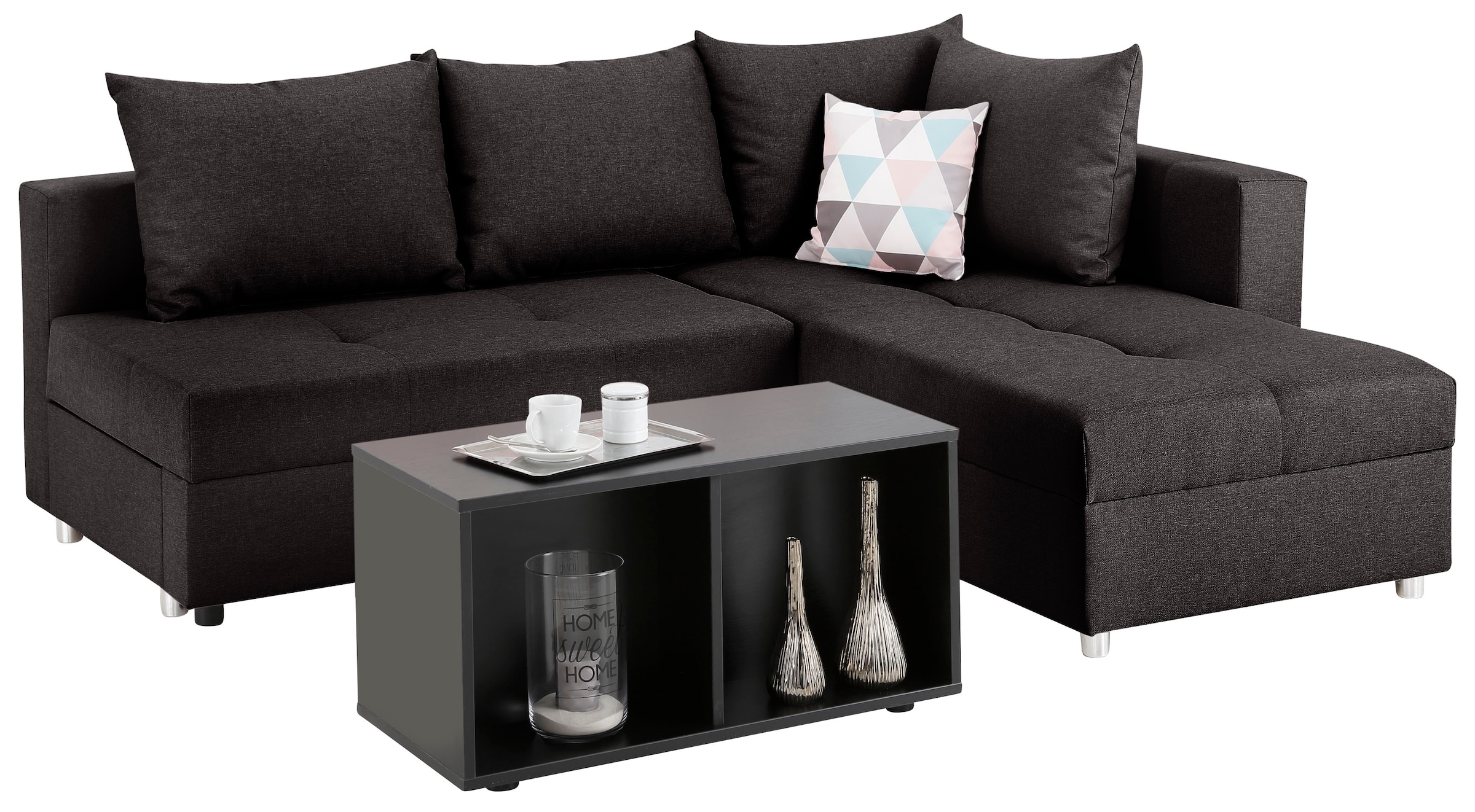 Home affaire Ecksofa »Italia L-Form, B: 217 cm« Bettfunktion, Bettkasten & 1 Zierkissen, Federkern