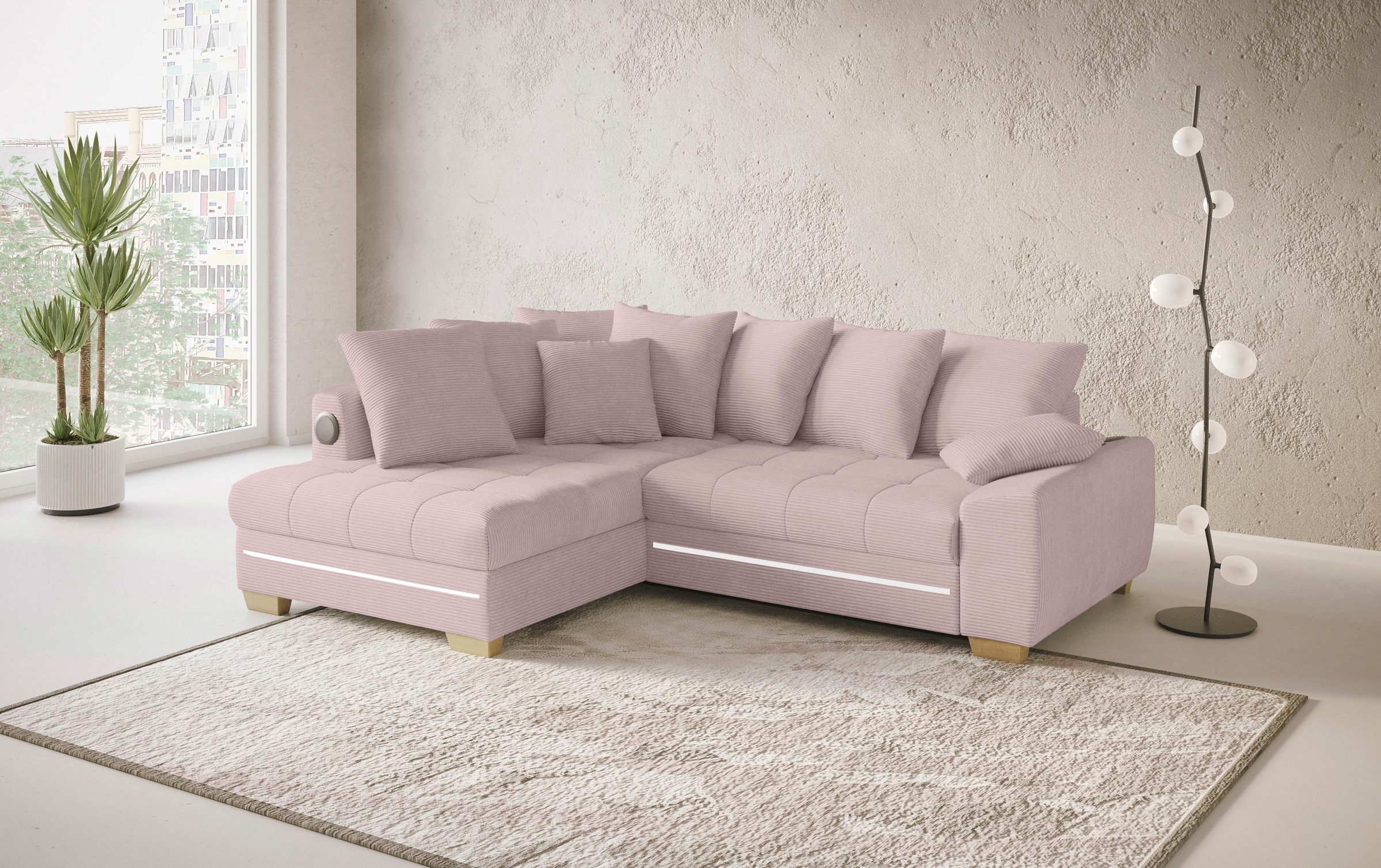 Mr. Couch Ecksofa »Nikita II, L-Form«, mit Kaltschaum, RGB-LED, Soundsystem, wahlweise mit Bett, Bettkasten