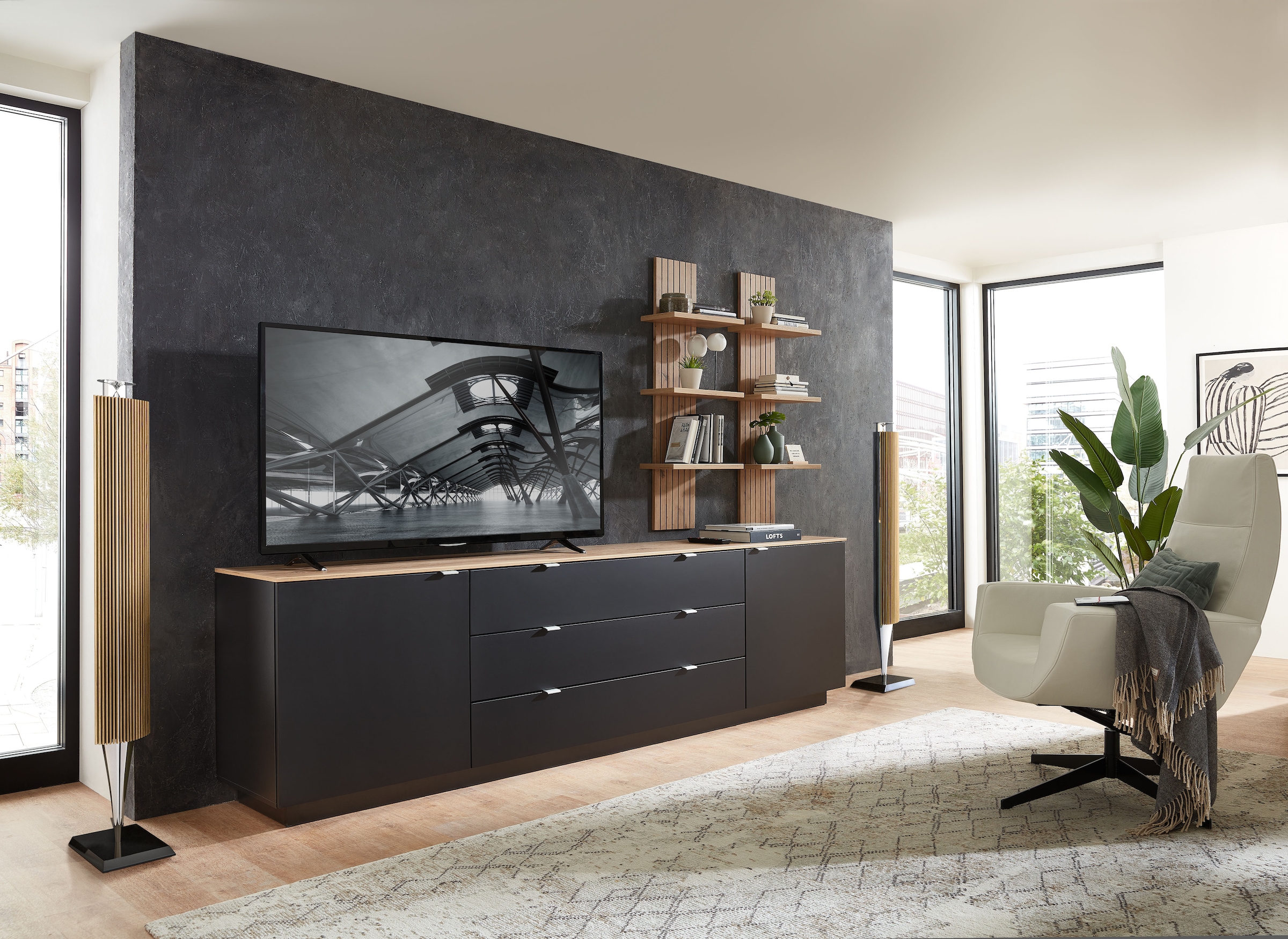 Innostyle TV-Schrank »Core, TV Sideboard Stellmaß B/H/T 240x77x44 cm«, (1 St.), TV Sideboard mit 2 Holztüren und 3 Schubkästen mit Doppelzarge