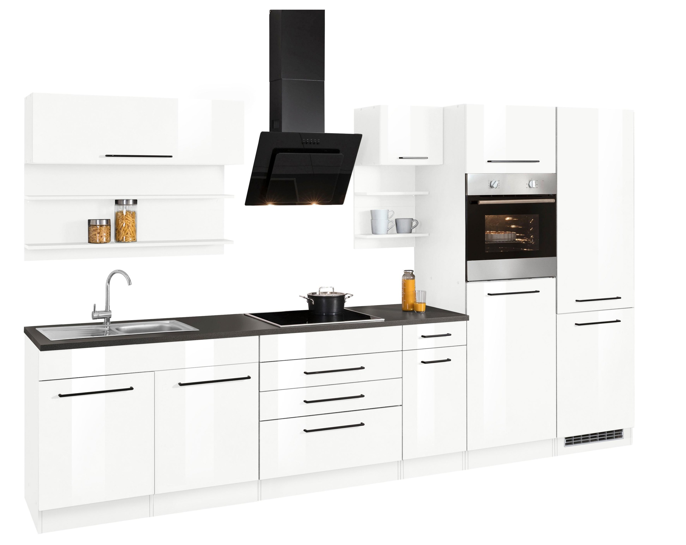 KOCHSTATION Küchenzeile »KS-Tulsa«, ohne E-Geräte, Breite 350 cm, schwarze Metallgriffe, MDF Fronten