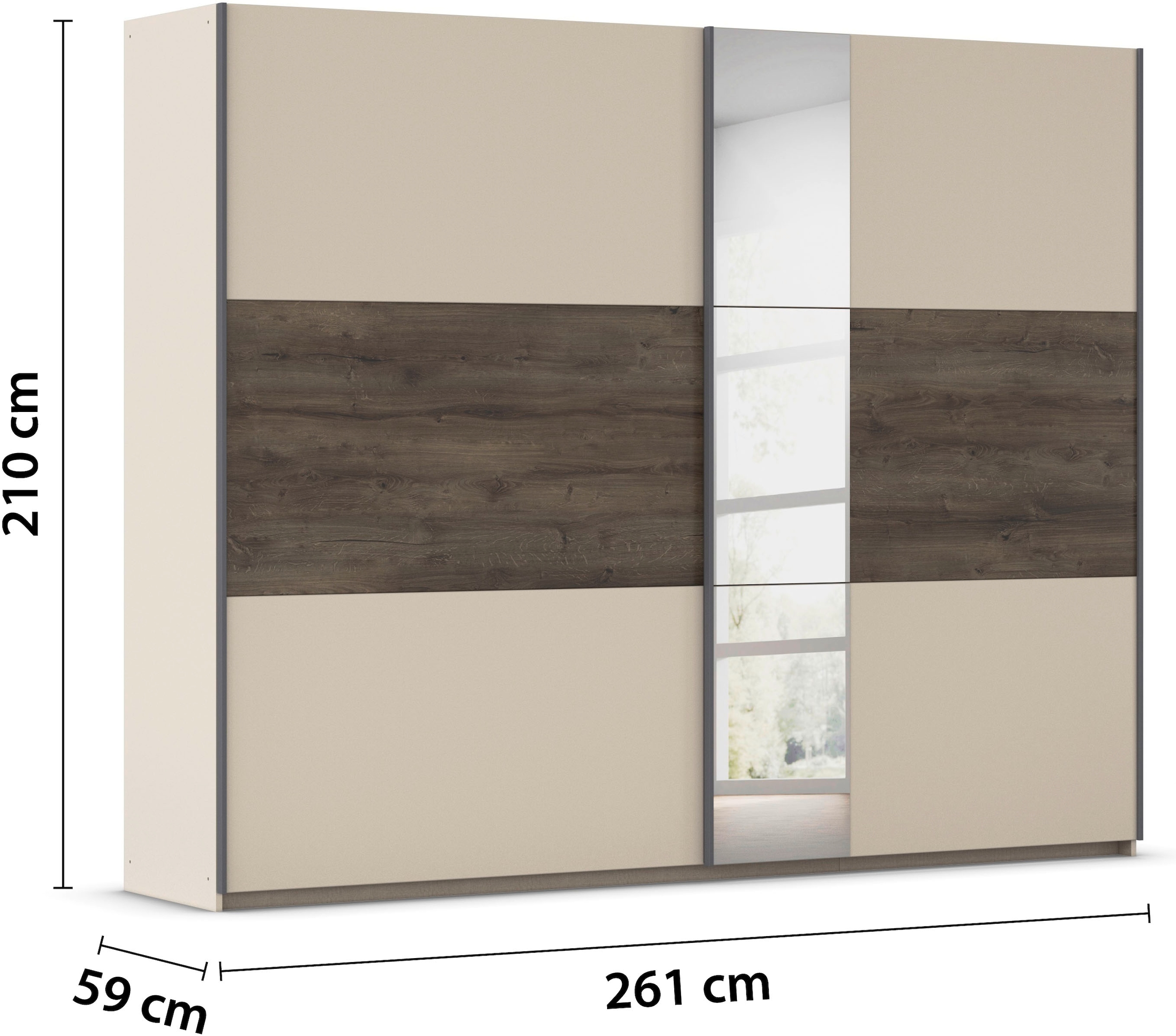rauch Schwebetürenschrank »Kleiderschrank Schrank Garderobe Schlafzimmerschrank SAJO«, in 2 Breiten (218, 261 cm) optional mit Spiegel MADE IN GERMANY