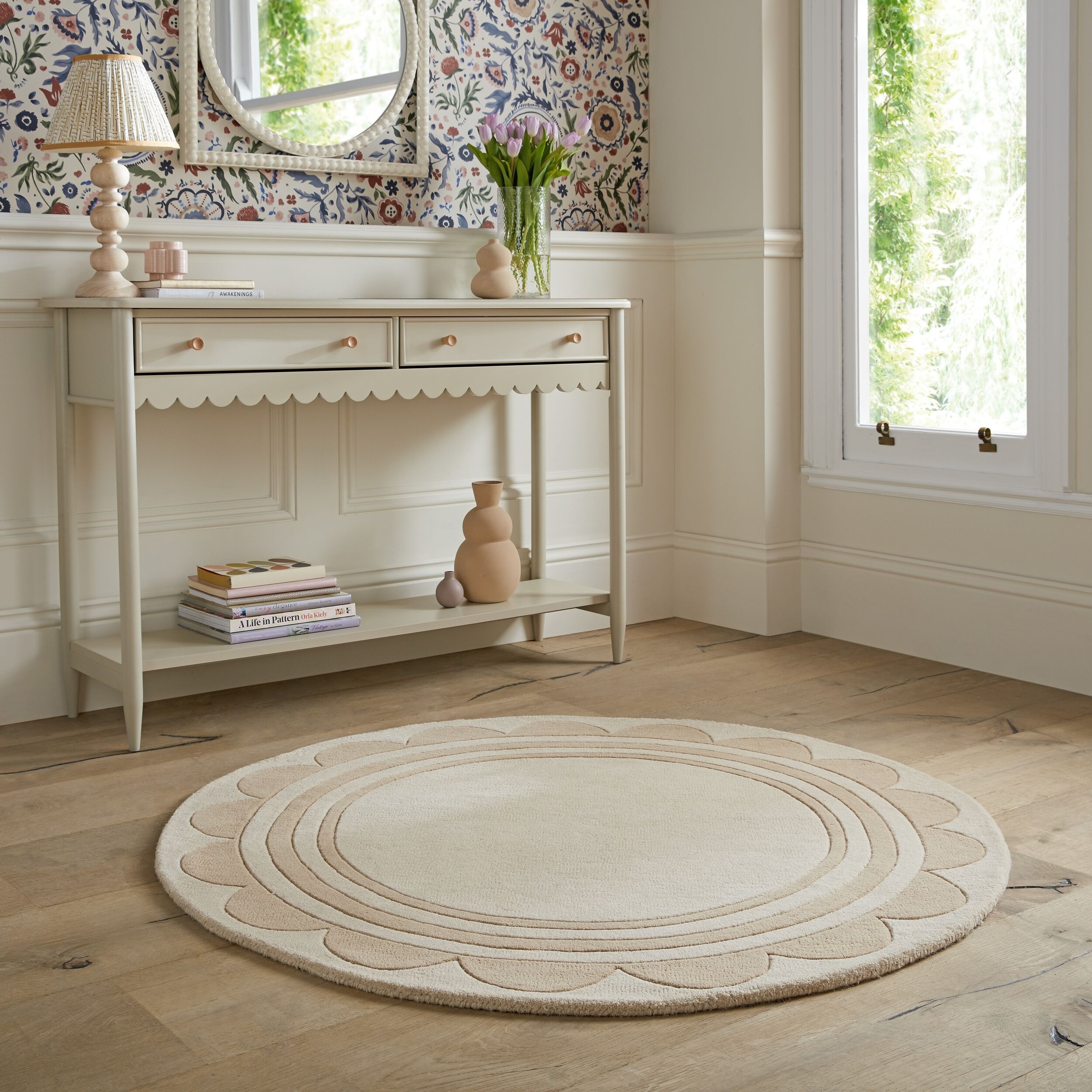 FLAIR RUGS Wollteppich »Lois rund«, rund, 7 mm Höhe, Lois Wollteppich mit J günstig online kaufen