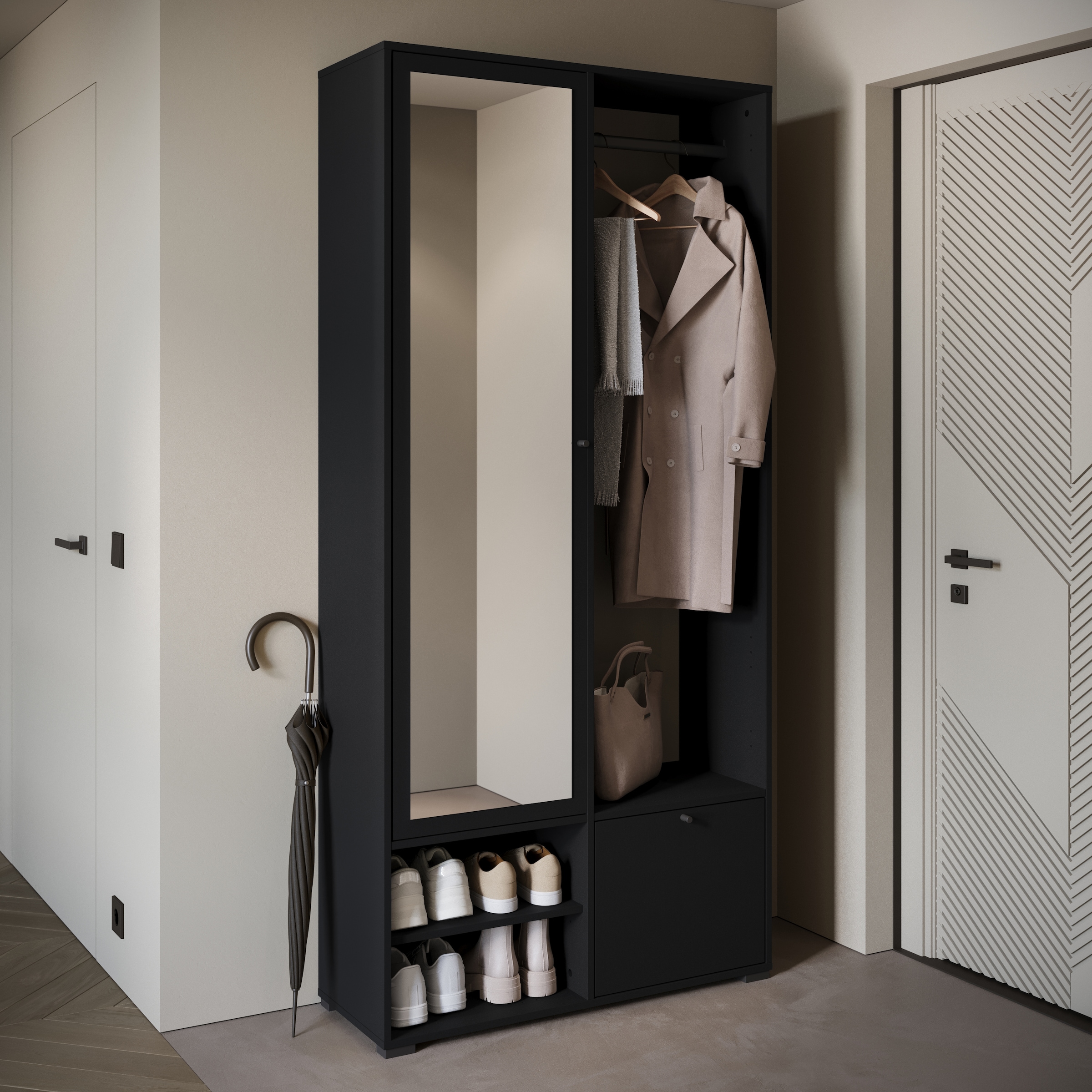 INOSIGN Garderobenschrank »DINO Kompaktgarderobe, Garderoben-Set DINO«, Mit Spiegel und Kleiderstange, 90 cm breit, Türanschlag wechselbar