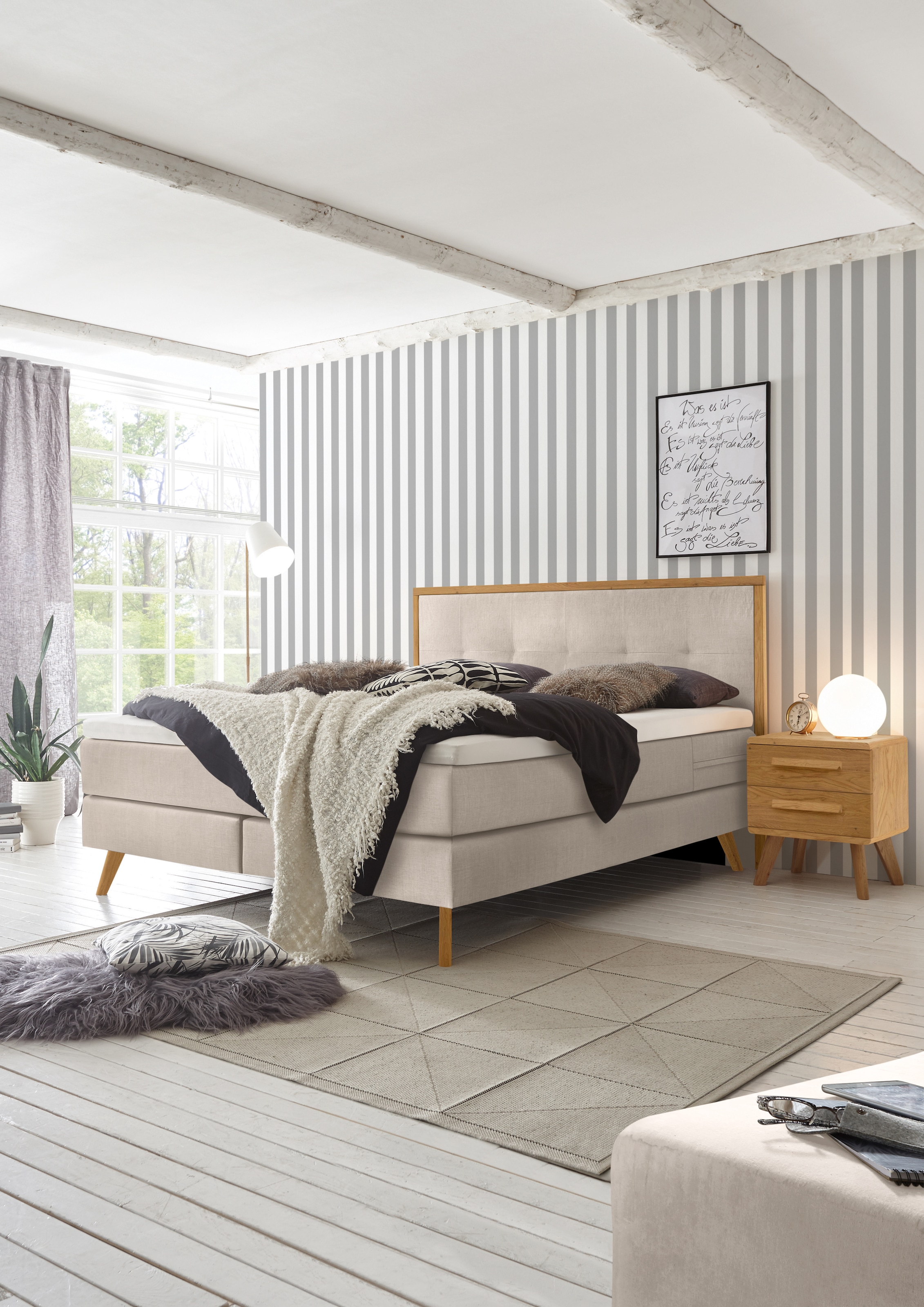 2. Bild von HASENA Boxspringbett Nordic, inkl. Topper, Kopfteilrahmen und Füsse aus massiver Eiche