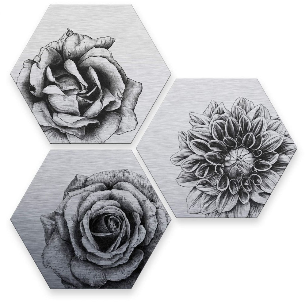 Wall-Art Mehrteilige Bilder »Silbereffekt Blumen Set«, (Set, 3 St.) online  bestellen