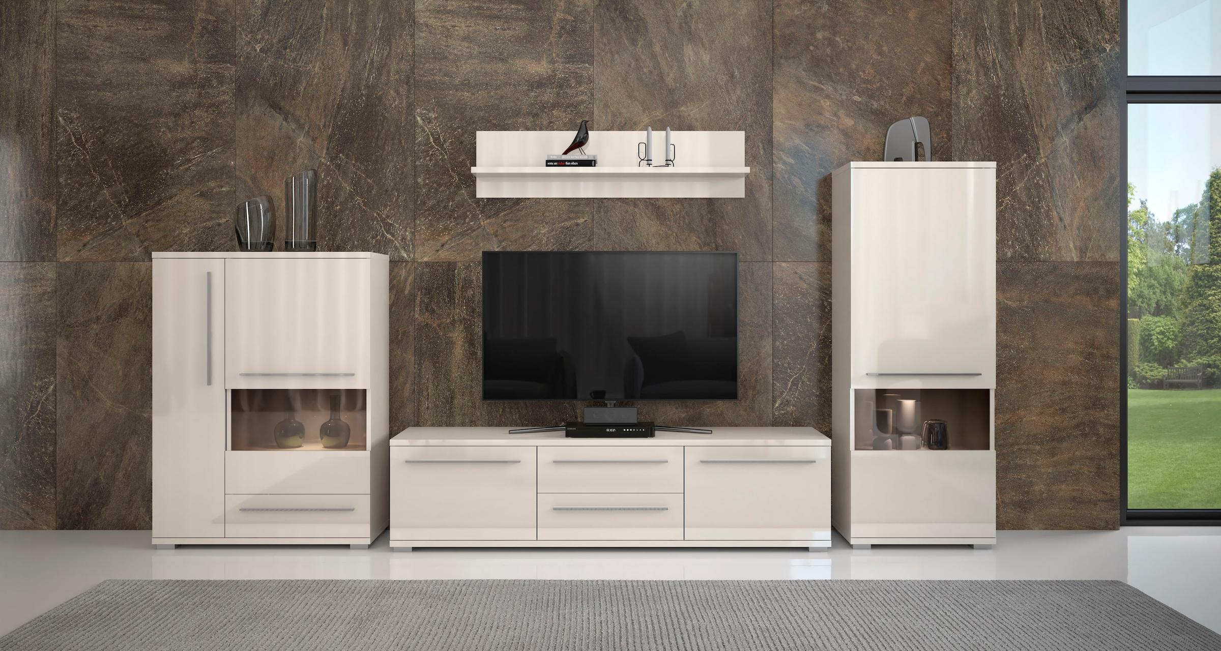 Places of Style Vitrine »Piano«, UV lackiert, Soft-Close Funktion