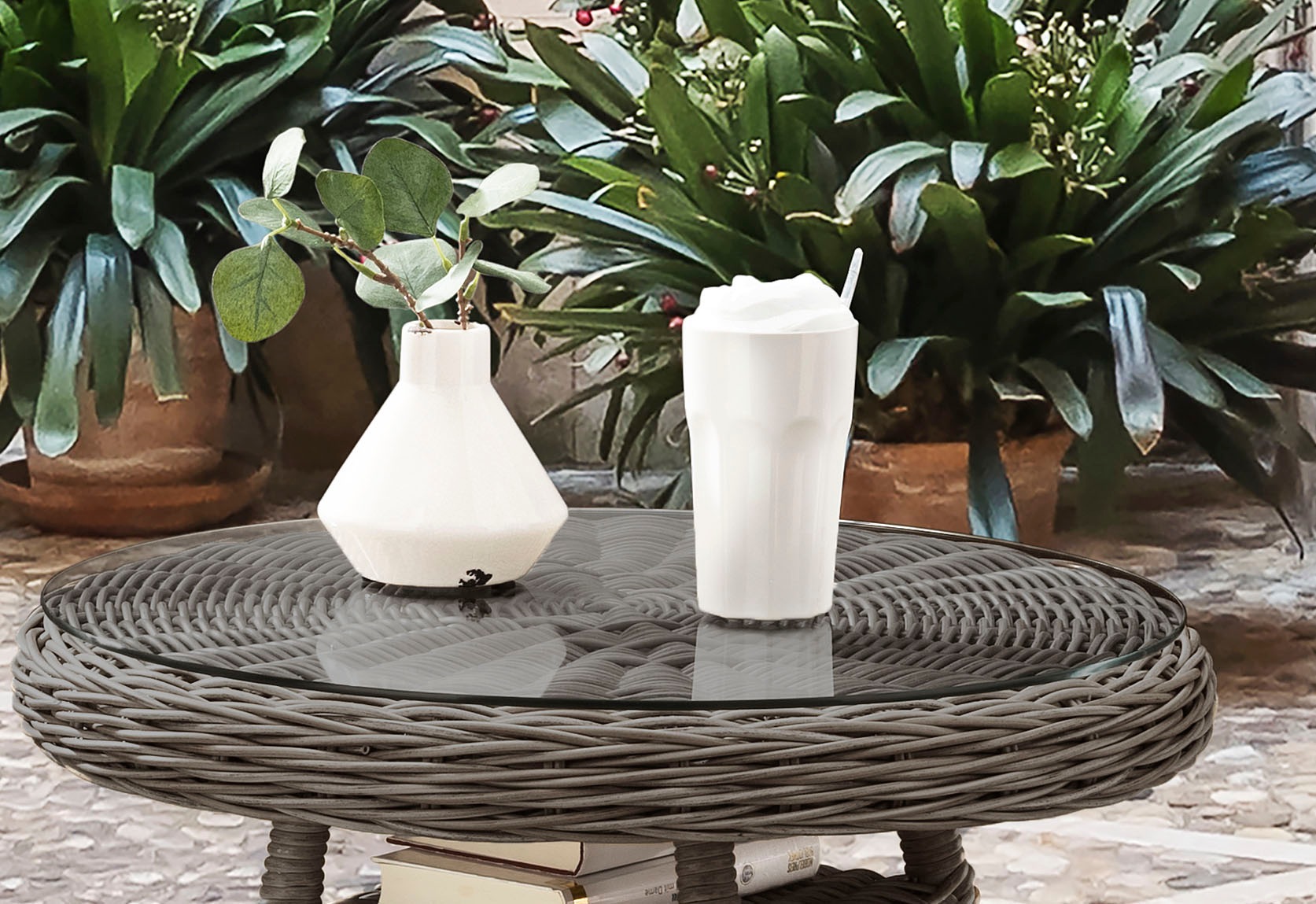 Destiny Gartentisch »MALAGA«, Ø: 60cm x H: 55cm, Aluminium, Polyrattan günstig online kaufen