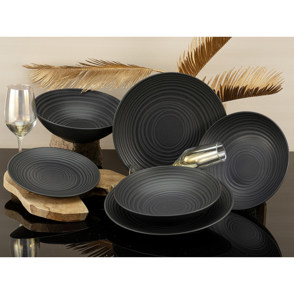 CreaTable Tafelservice »Geschirr-Set Lava Stone«, (Set, 12 tlg., Teller Set für 4 Personen)