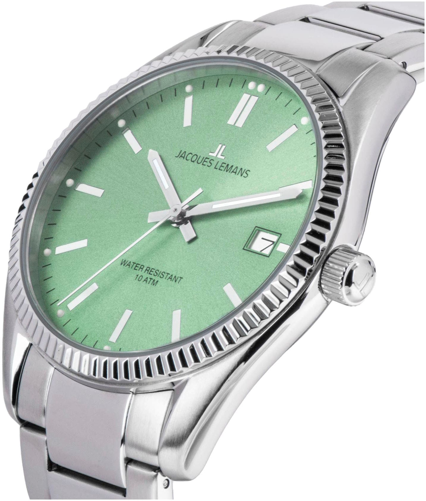 Jacques Lemans Quarzuhr »Derby«, Armbanduhr, Damenuhr, Datum, Leuchtzeiger, Edelstahlarmband