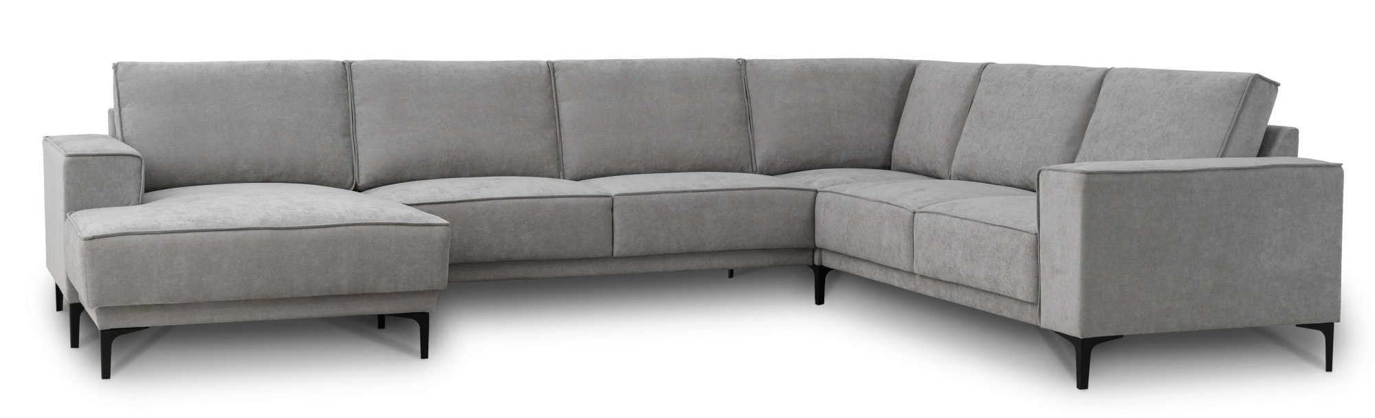 Places of Style Wohnlandschaft »XXL Sofa Oland, Struktur, Flachgewebe, Luxus-Microfaser, Boucle«, U-Form, 342 cm, Wellenunterfederung, Skandi-Design, Metallfüße
