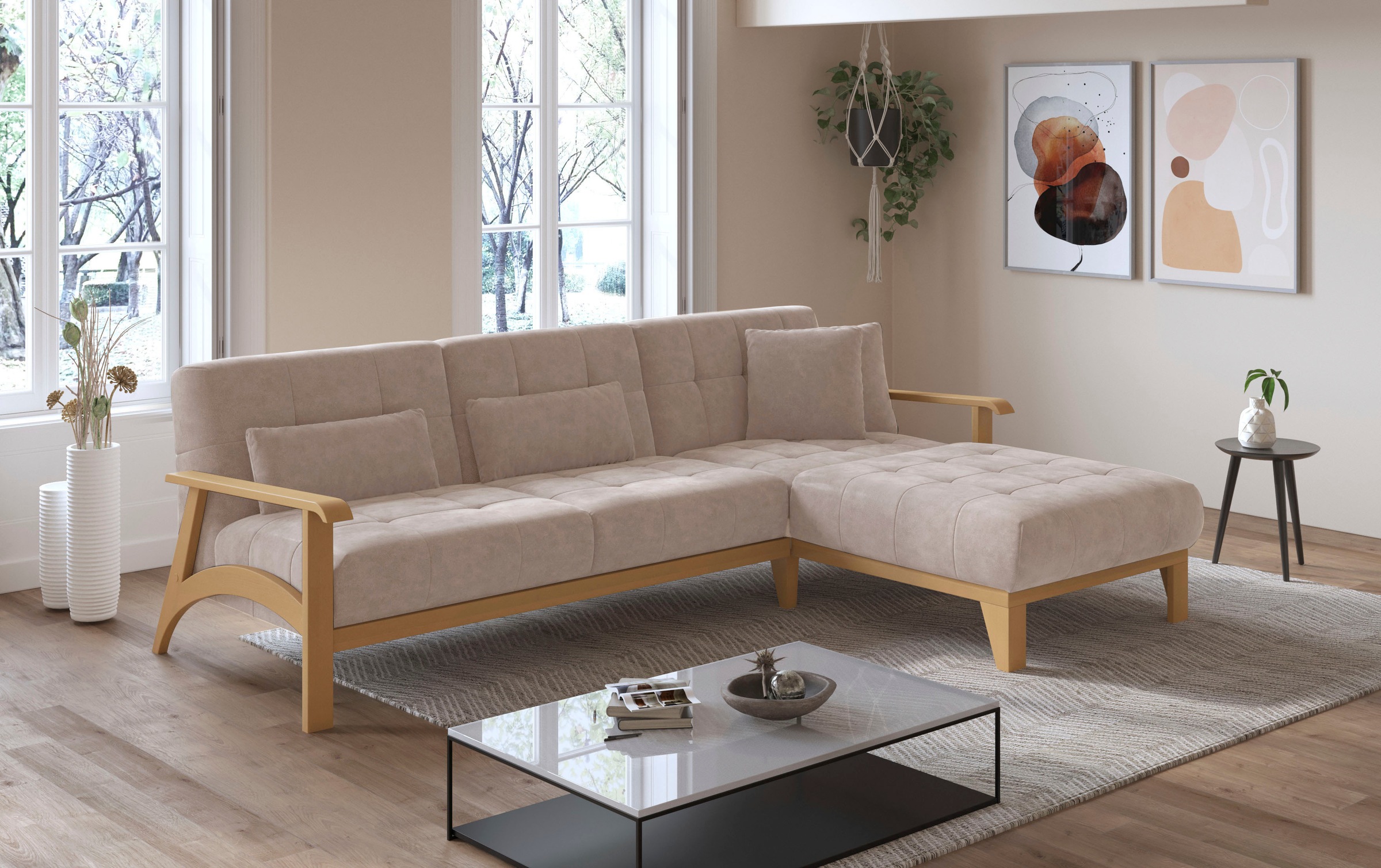 sit&more Ecksofa »Billund L-Form«, Armlehnen aus eichefarbigem Buchenholz, günstig online kaufen